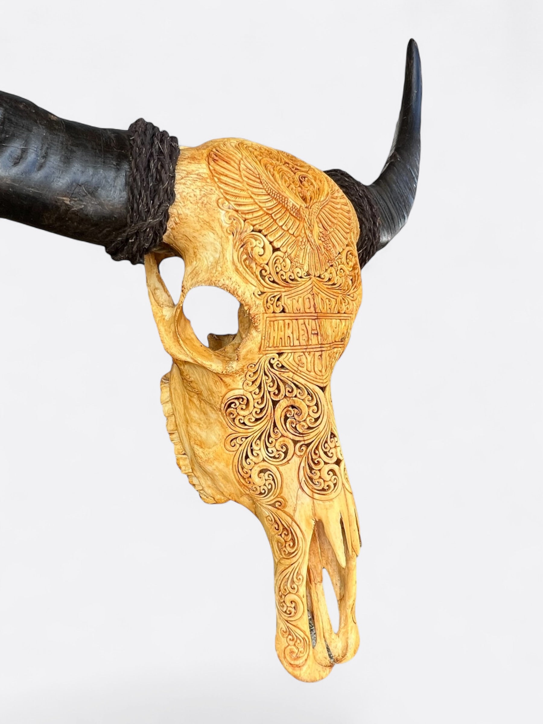 crane de buffle sculpté a la main a bali harley davidson