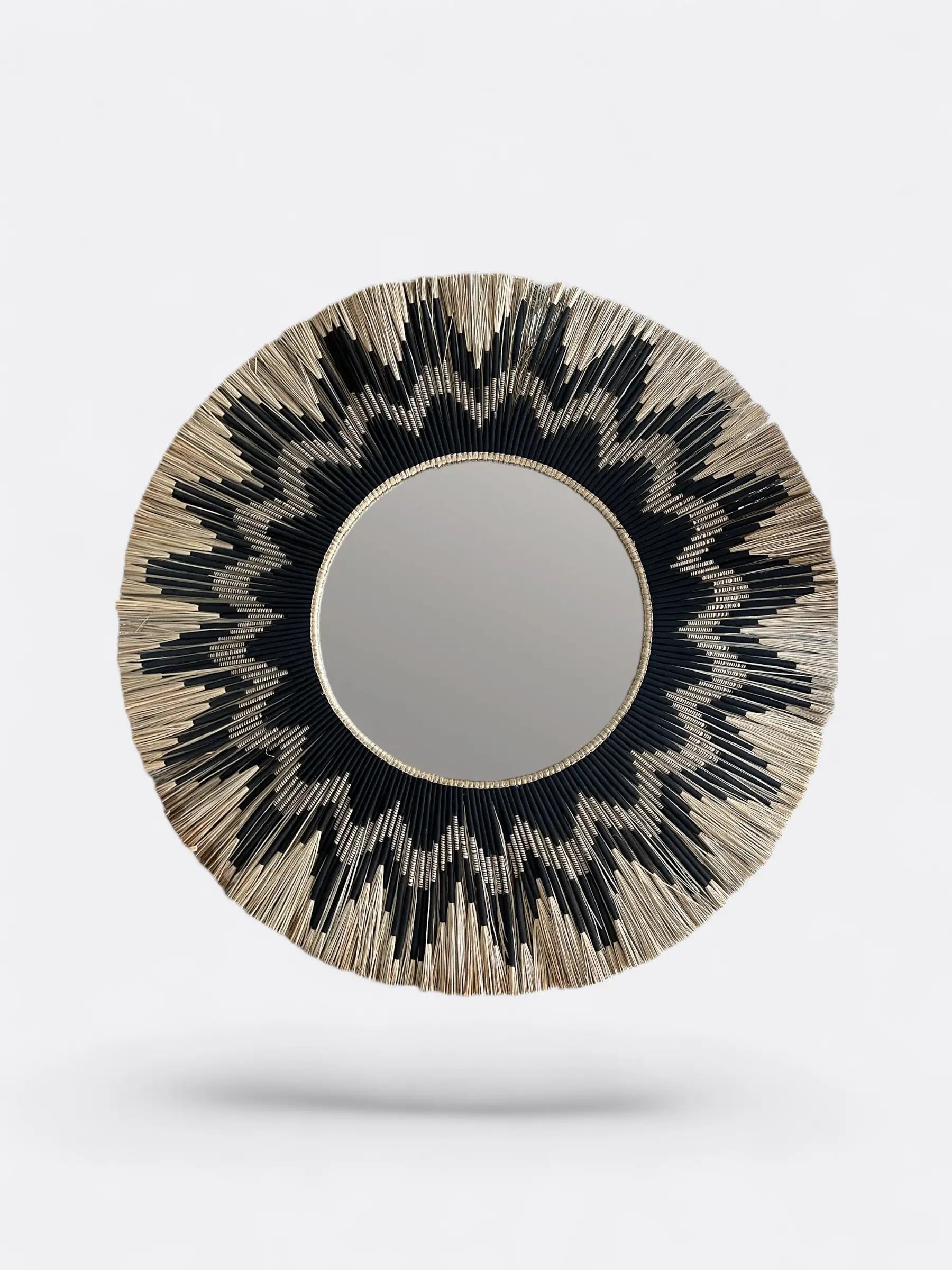 grand miroir rond mural en roseau fait main