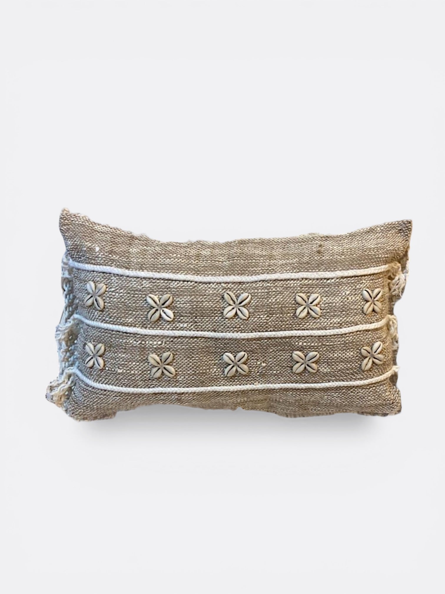 coussin rectangulaire Balinais en lin & coquillages - Beige