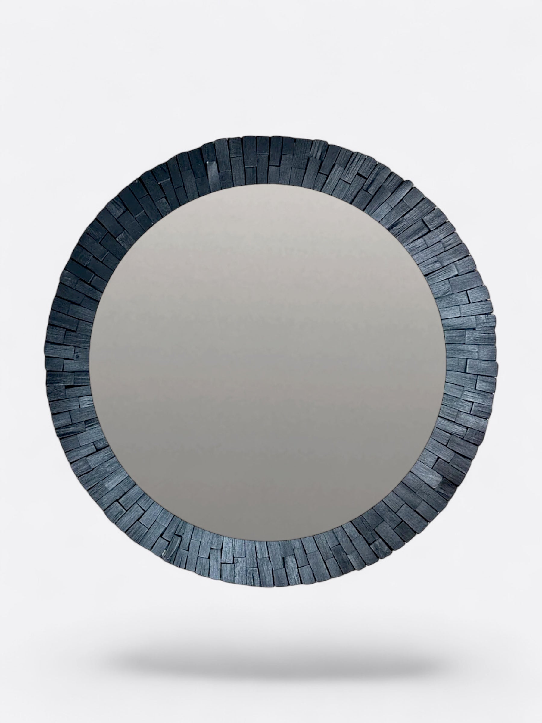 miroir mural rond en bois bleu artisanat de Bali