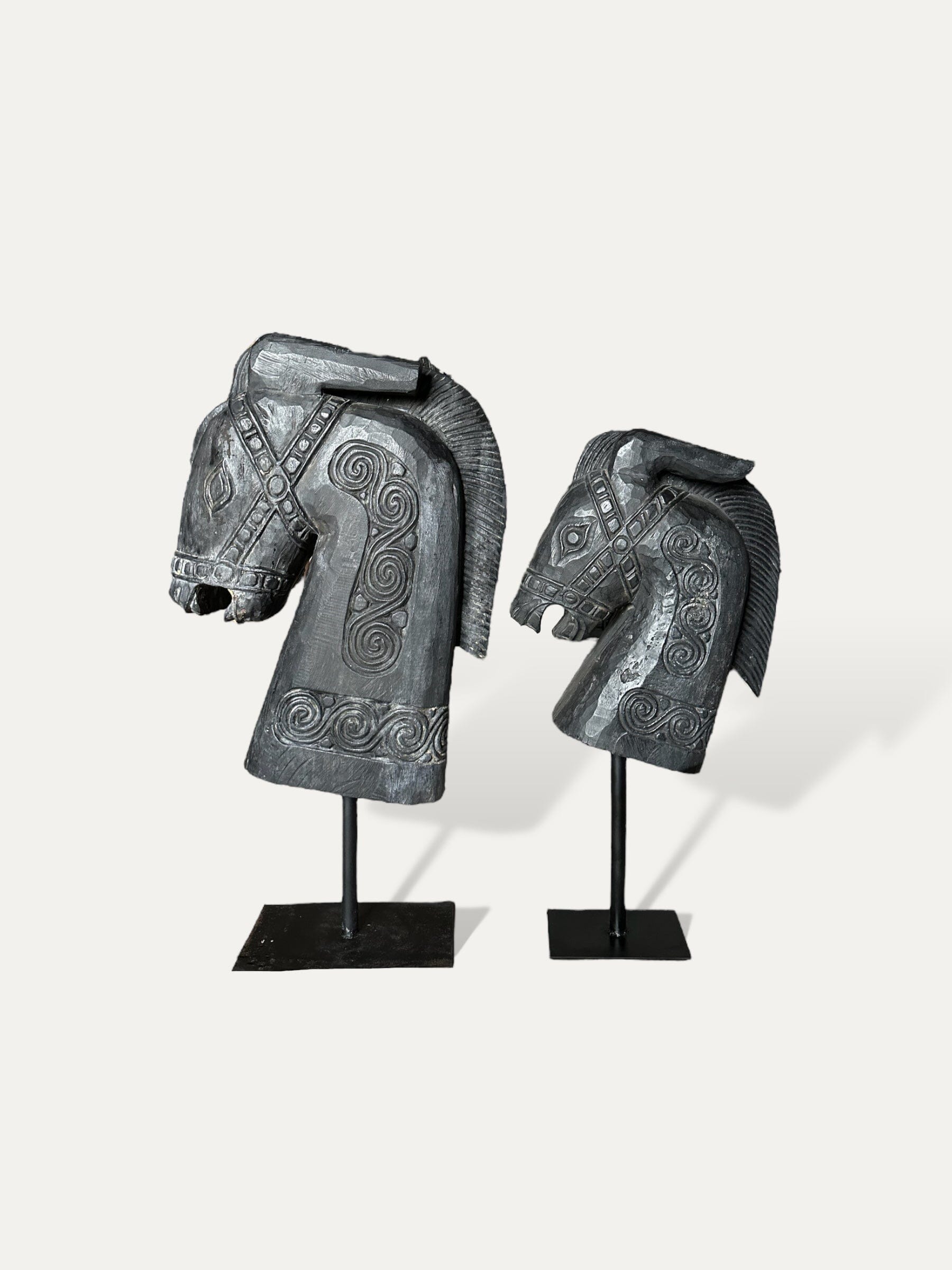 Sculpture d'un buste de cheval - Kuda noir Cokoha