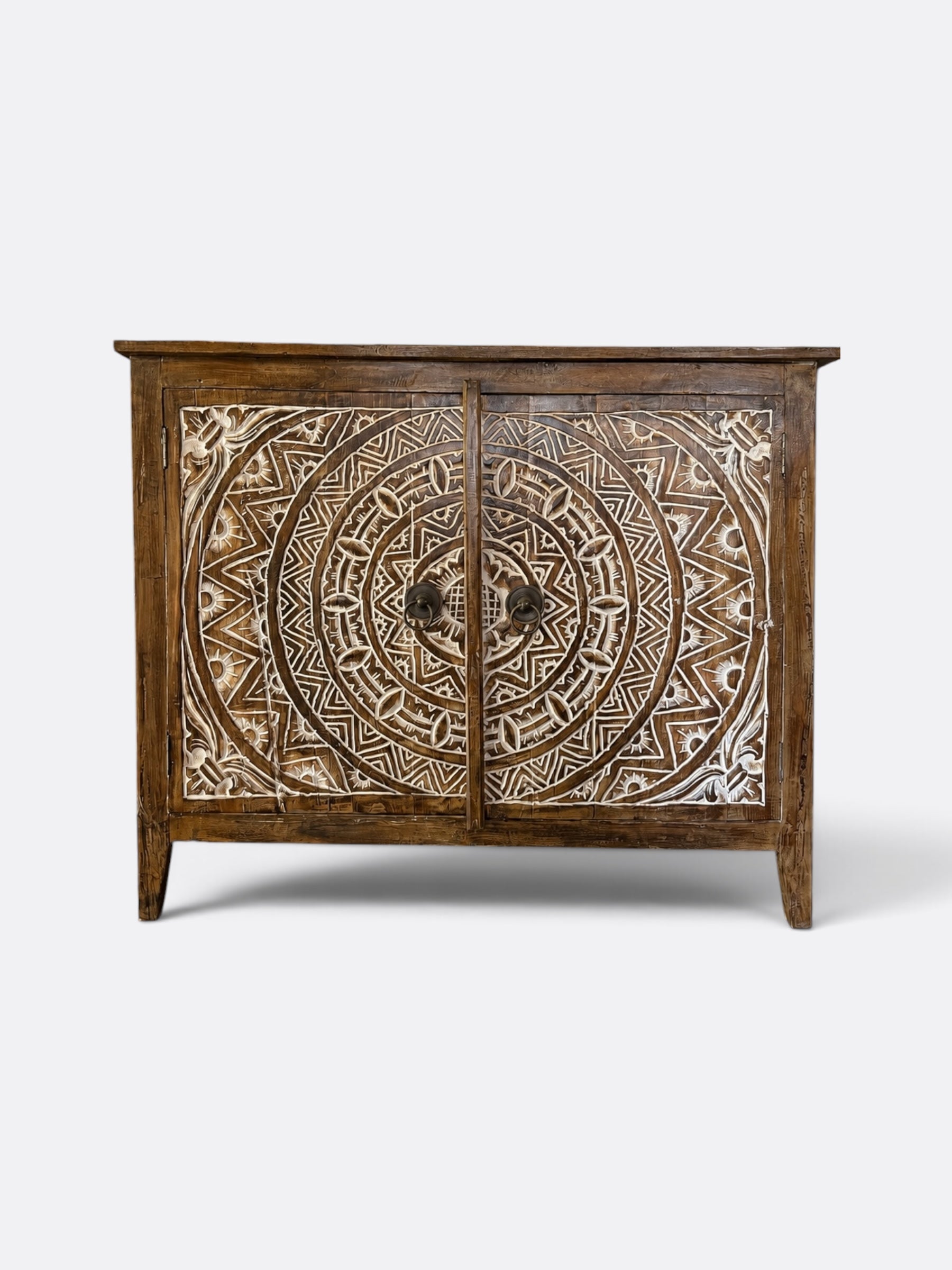 Petit buffet artisanal en teck sculpté – Tarina