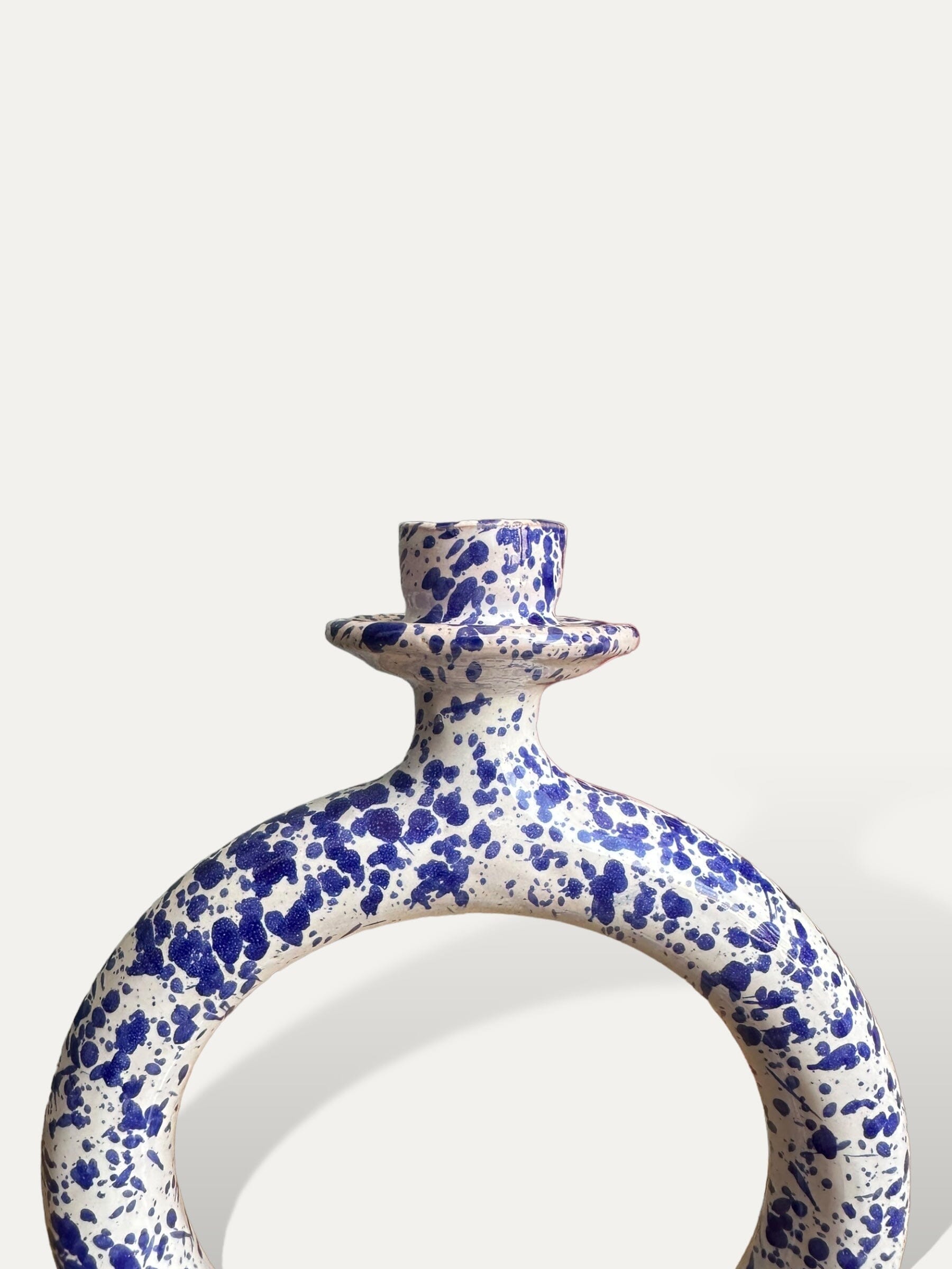 Bougeoir rond bleu tacheté céramique - Agdal vase Cokoha