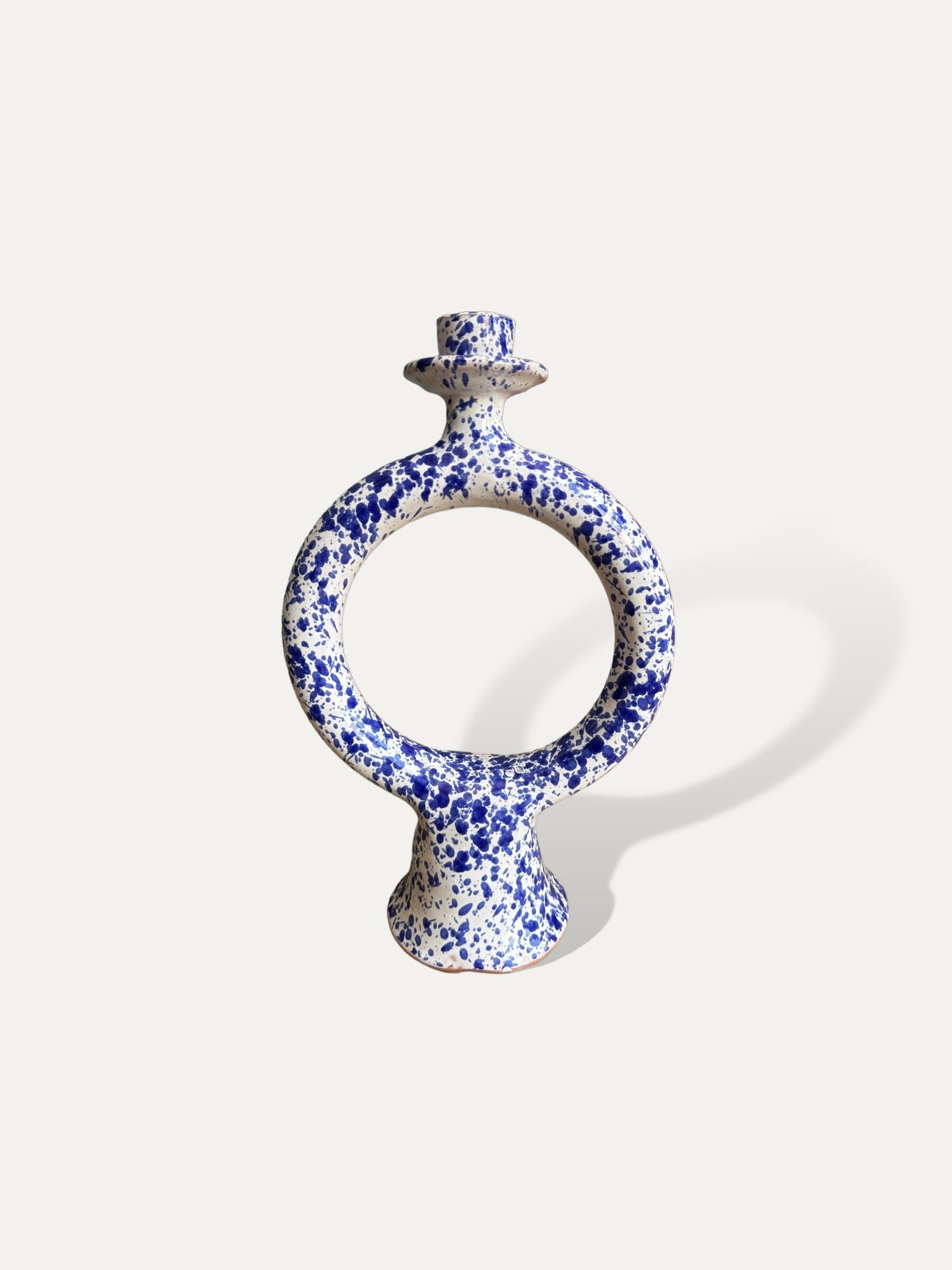 Bougeoir rond bleu tacheté céramique - Agdal vase Cokoha