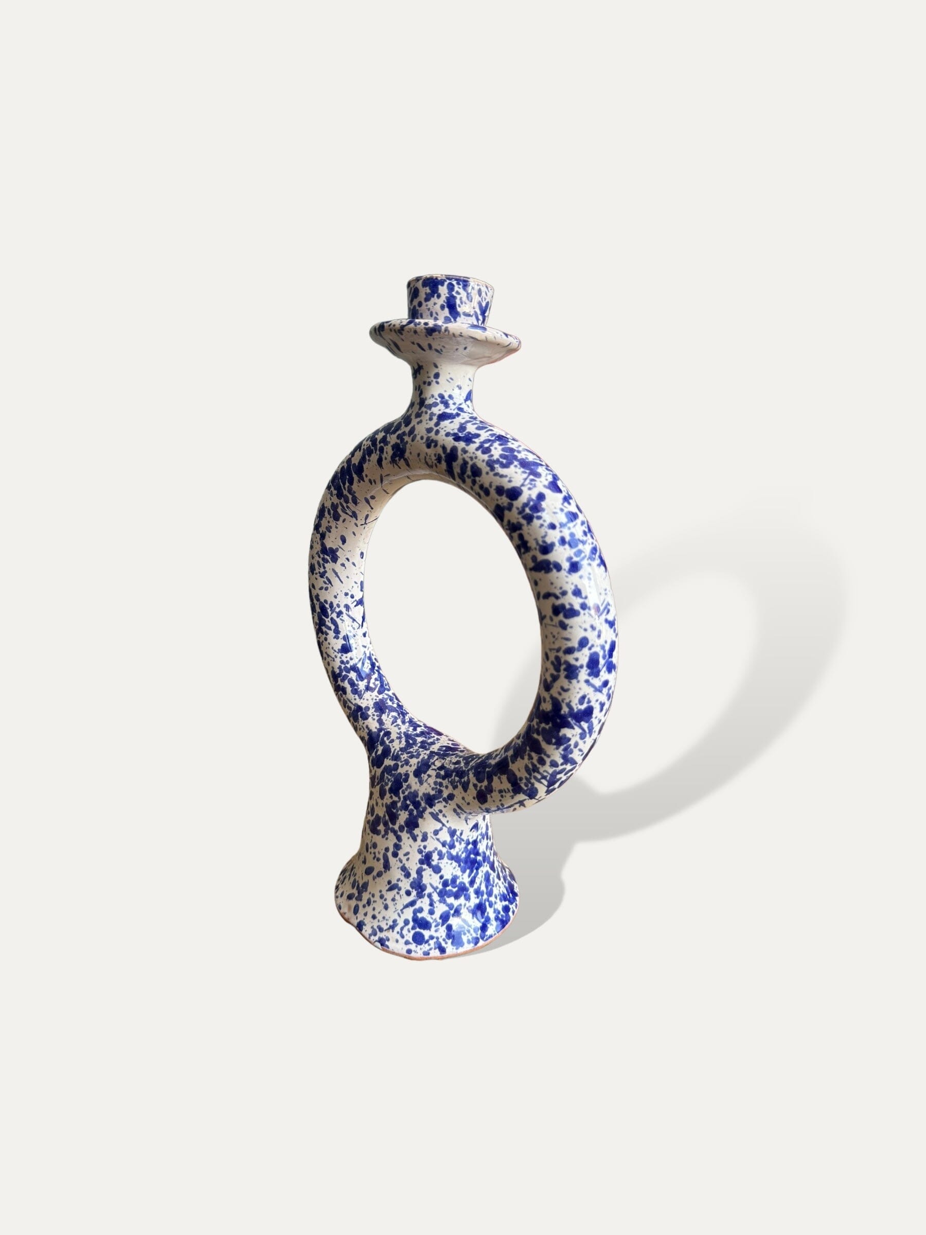 Bougeoir rond bleu tacheté céramique - Agdal vase Cokoha