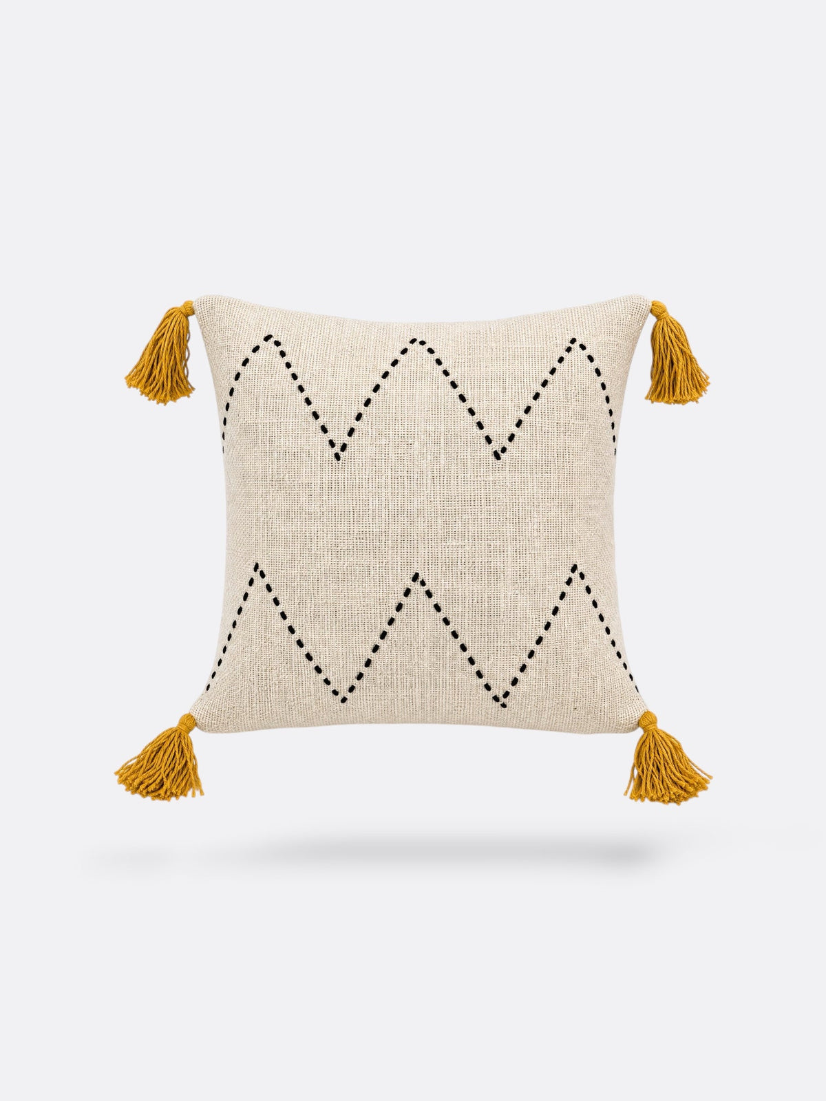 coussin carré Balinais en coton - Blanc & jaune