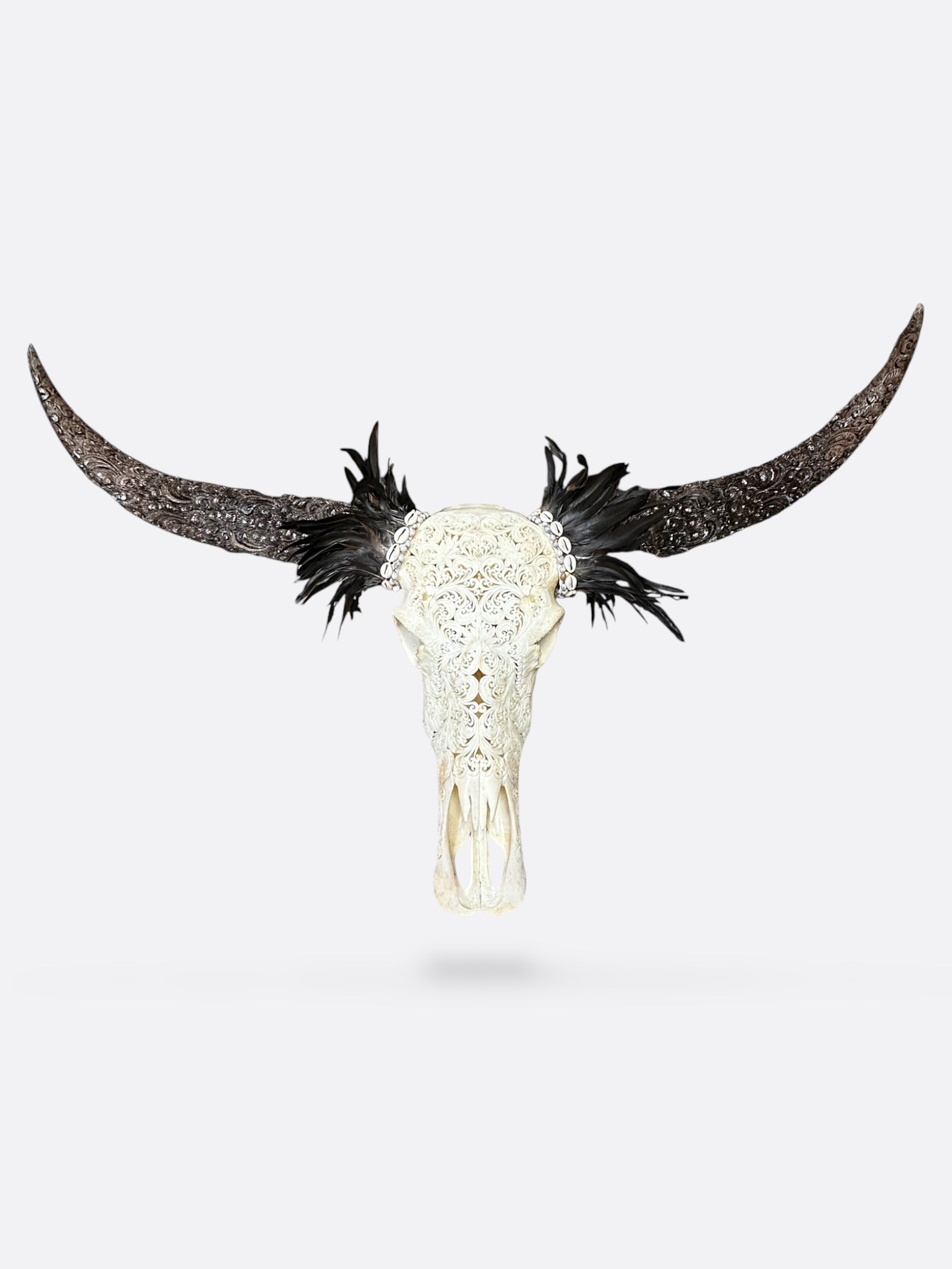 crane de buffle blanc sculpté de bali piece artisanale unique