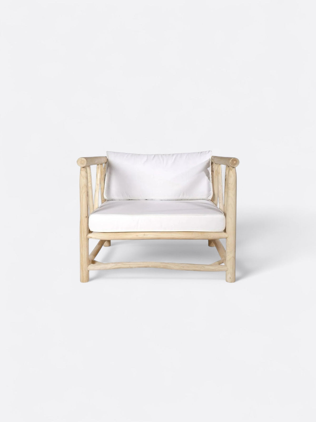 Fauteuil Jernih en teck massif coussins blancs artisanal de Bali