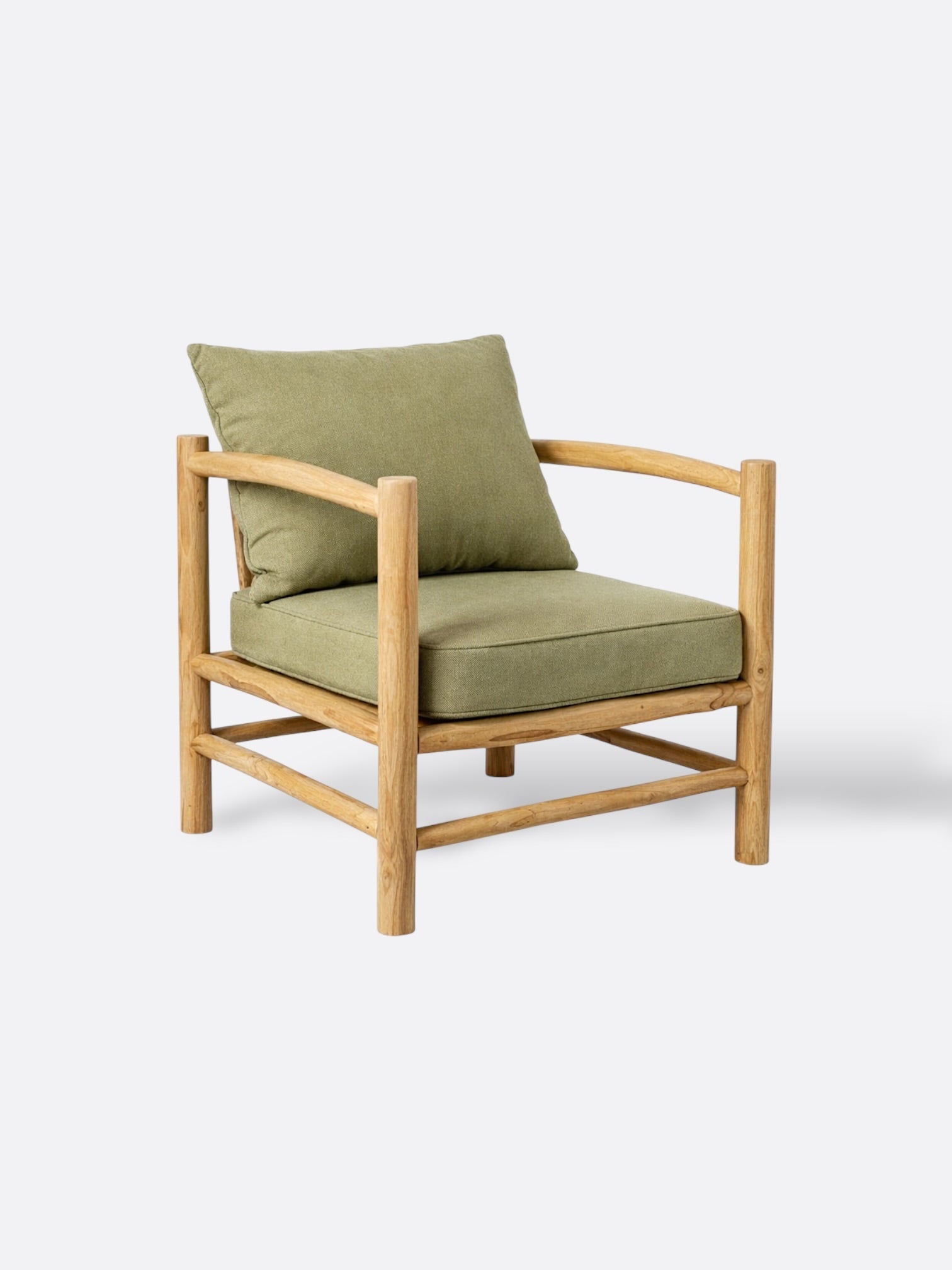 Fauteuil Krem en teck massif coussins verts artisanal de Bali