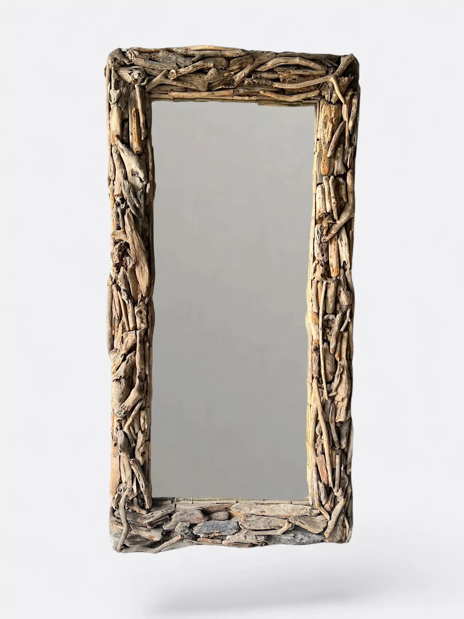 grand miroir rectangulaire marron en bois flotté artisanal de Bali 200x100 cm