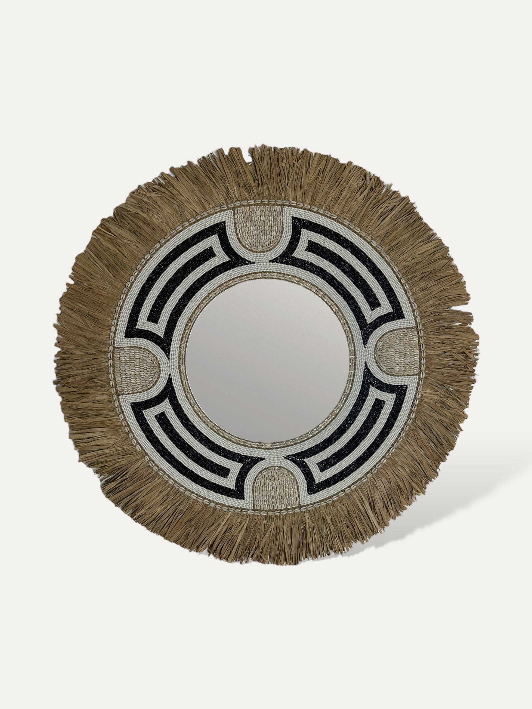 Grand miroir rond balinais en perle - Grâce noir XL COKOHA