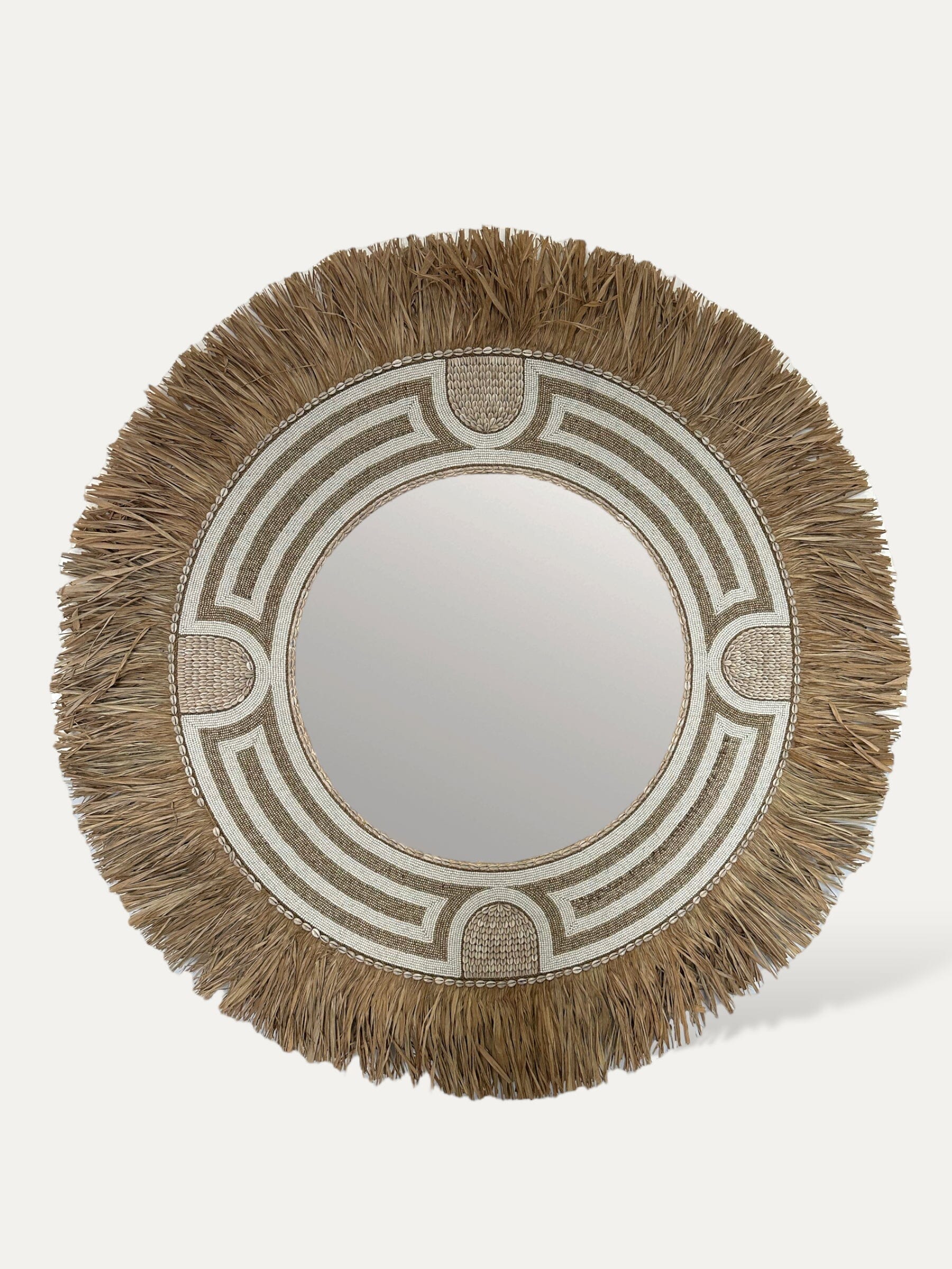 Grand miroir rond balinais en perle - Krem XL COKOHA