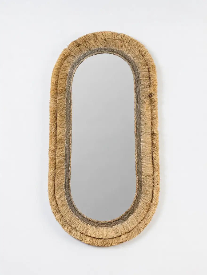 Grand miroir XXL artisanal ovale en Raphia – Lyat