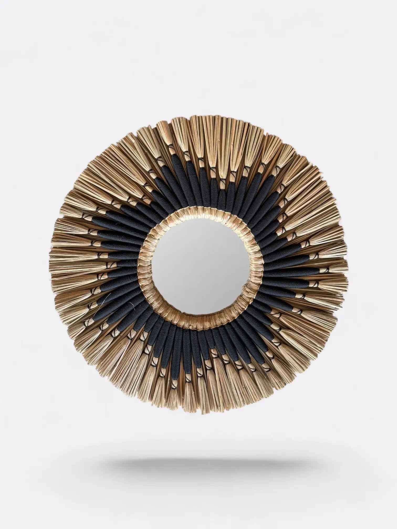 Petit miroir rond artisanal en roseau – Rio noir