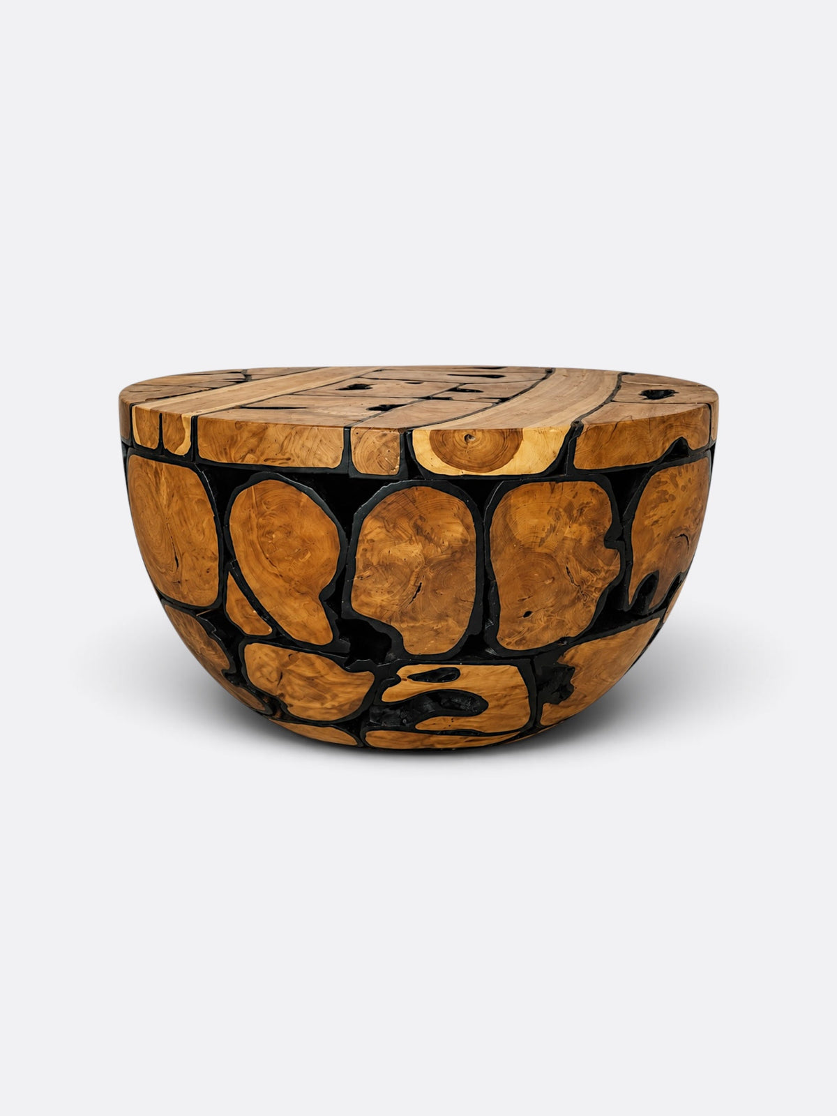 Table basse Arthel en teck massif contrasté noir artisanale de Bali