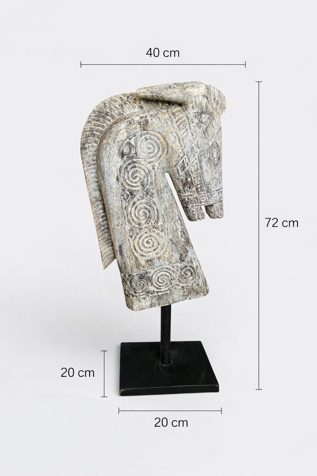 Sculpture artisanale en bois de Suar – Kuda Blanc cassé 2.0