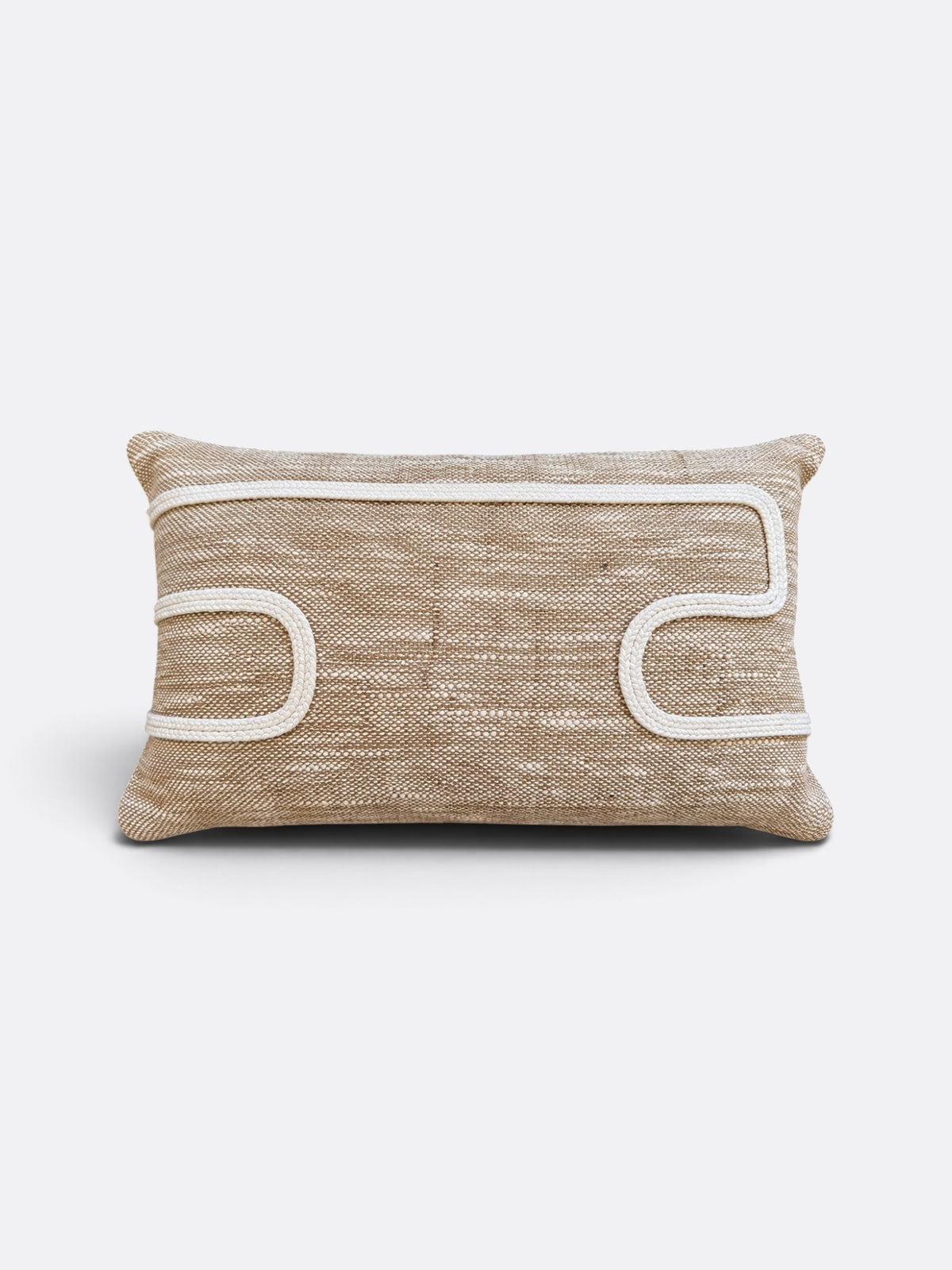 Coussin rectangulaire balinais 50x30 en coton et jute beige et blanc, tissé à la main