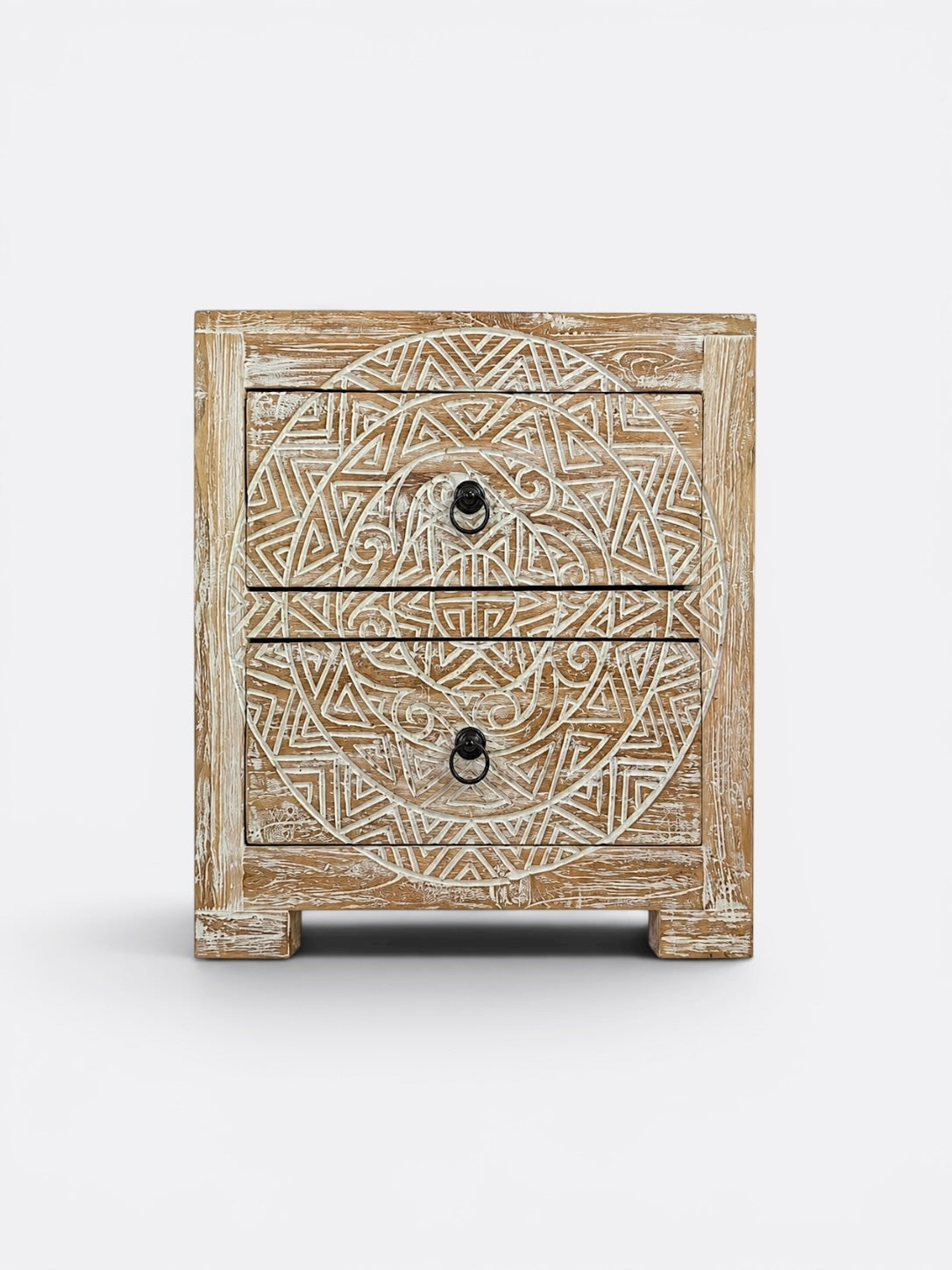 Tables de chevet artisanales en teck blanchi – Tirta