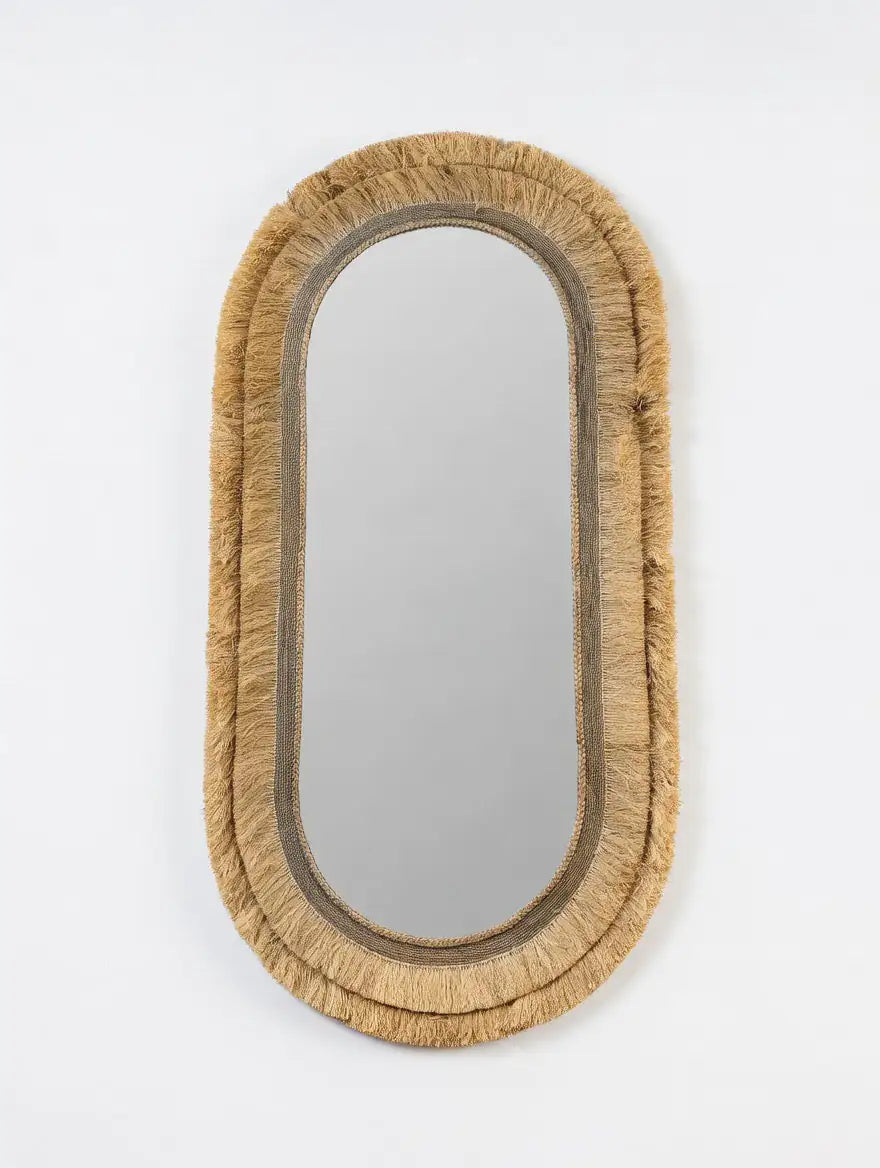 Grand miroir XXL artisanal ovale en Raphia – Lyat