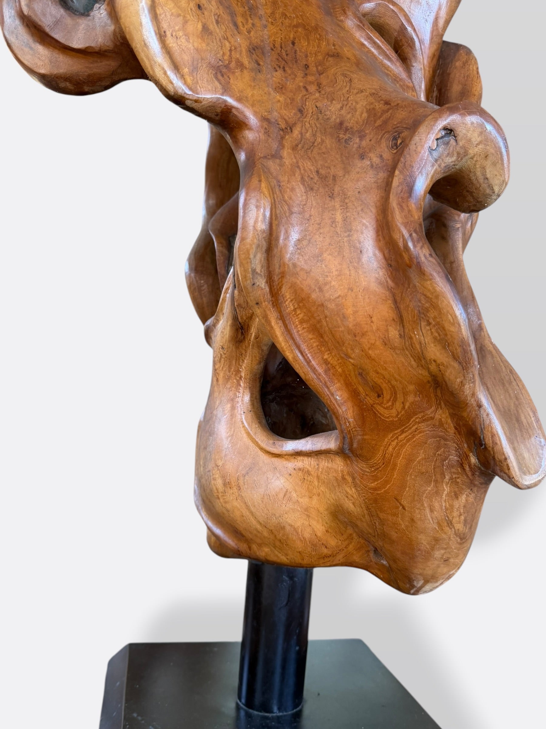 Sculpture organique Thim en teck massif, vue de profil