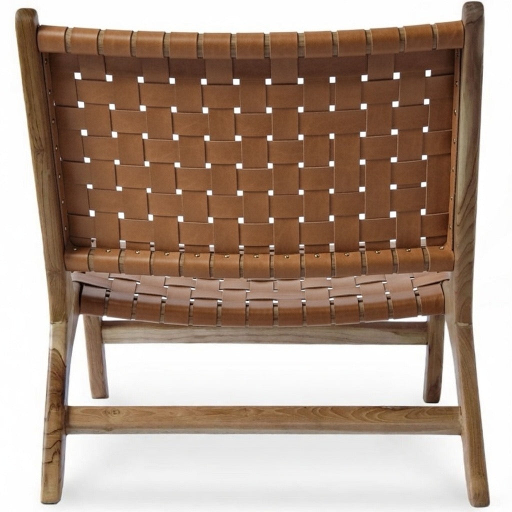 Chaise basse en teck et cuir tressé — Sina marron