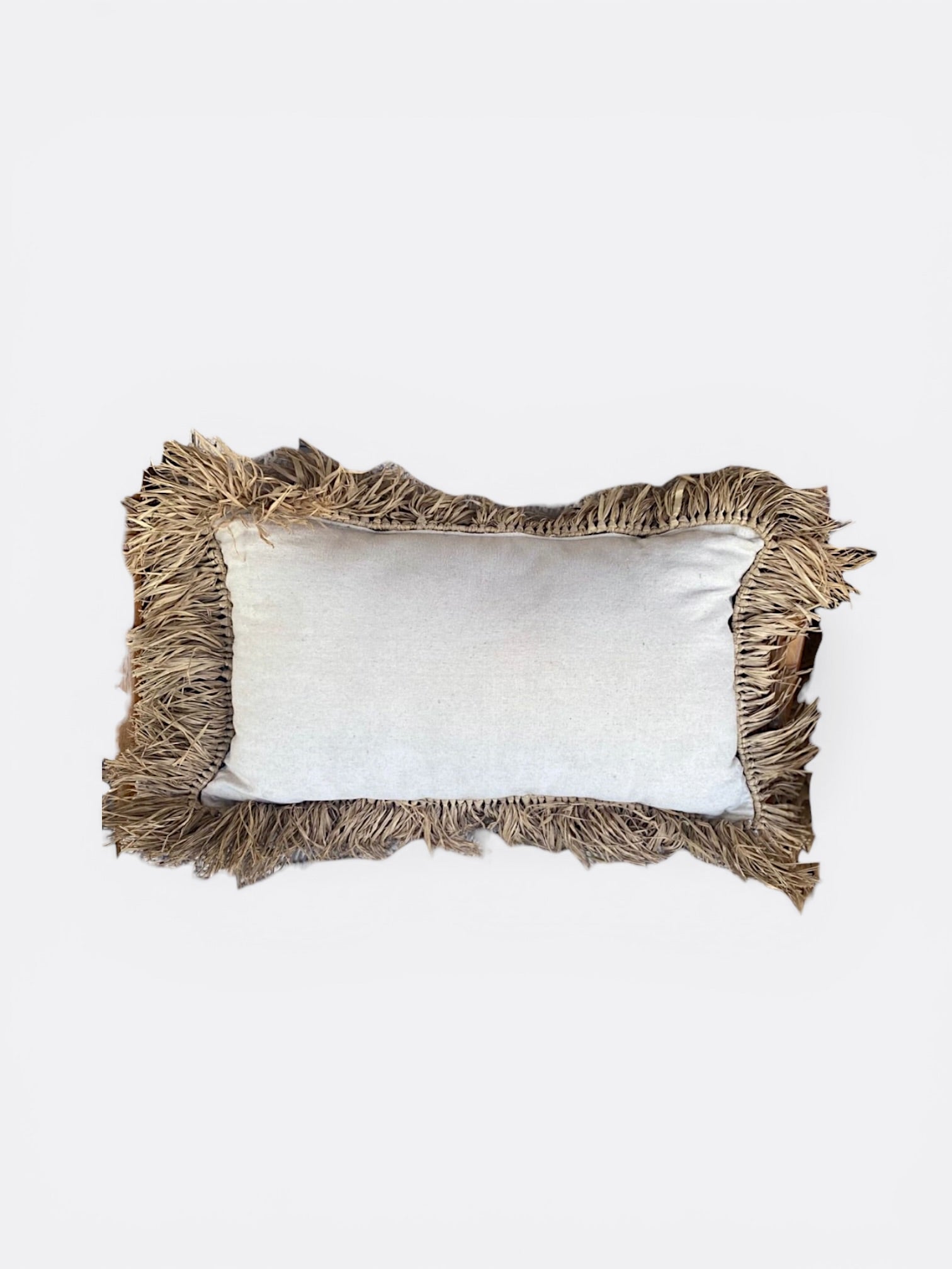 coussin rectangulaire Balinais en coton & raphia - blanc