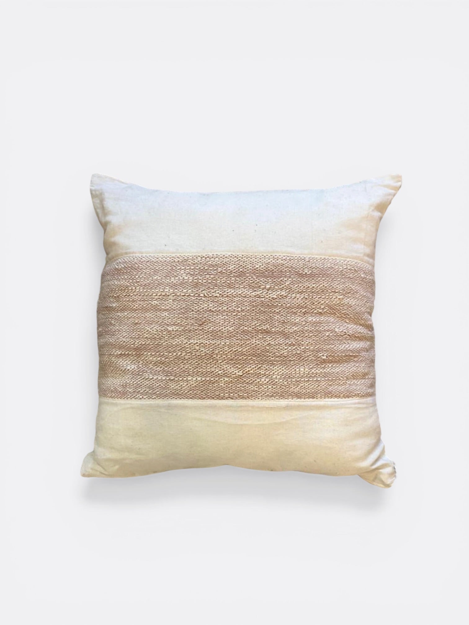 coussin carré Balinais en coton - blanc & beige