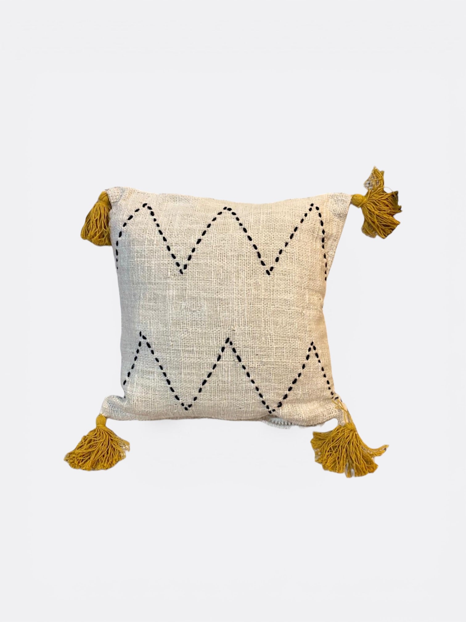 coussin carré Balinais en coton - Blanc & jaune