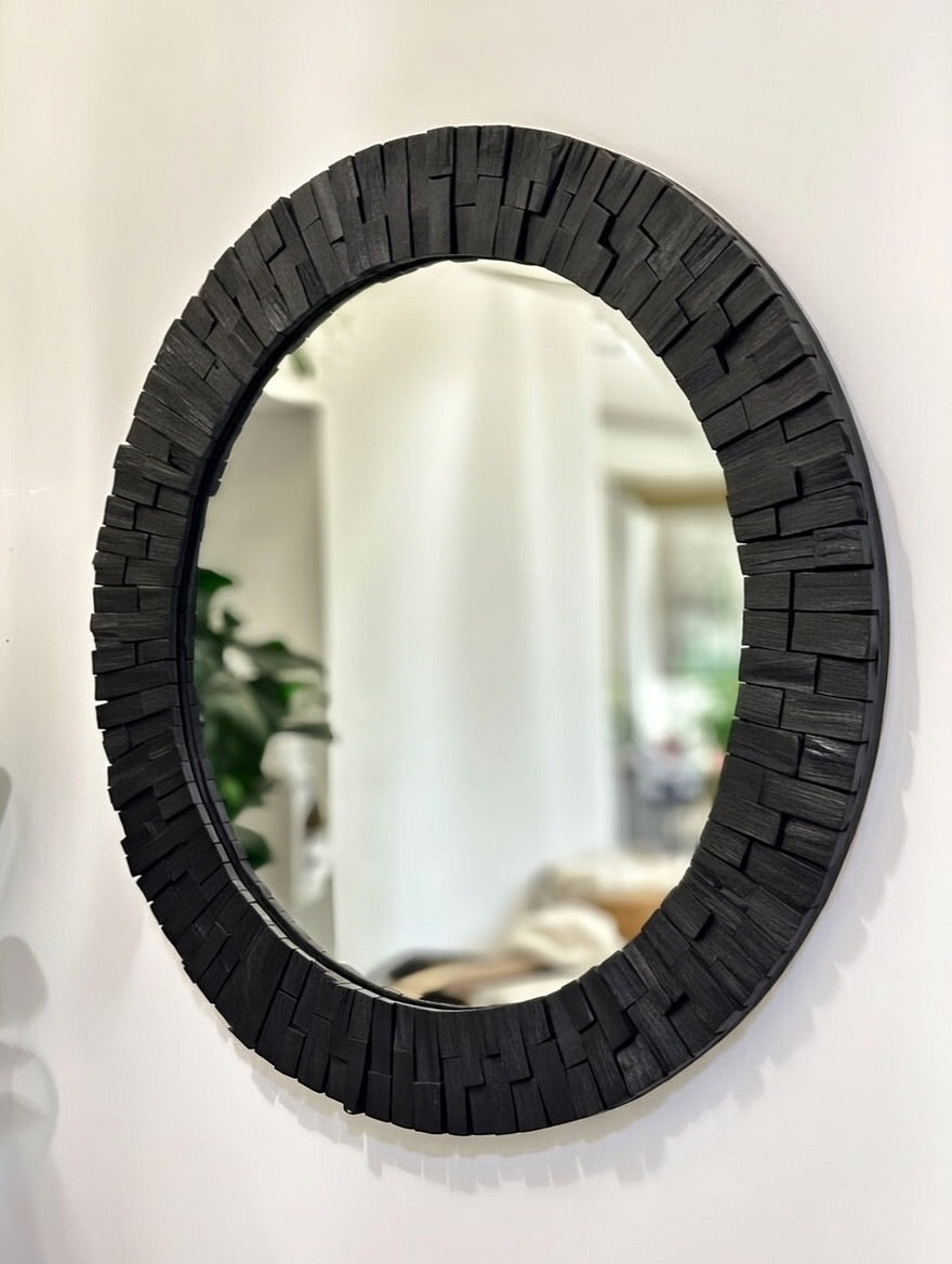 Miroir artisanal rond gris anthracite - Batu