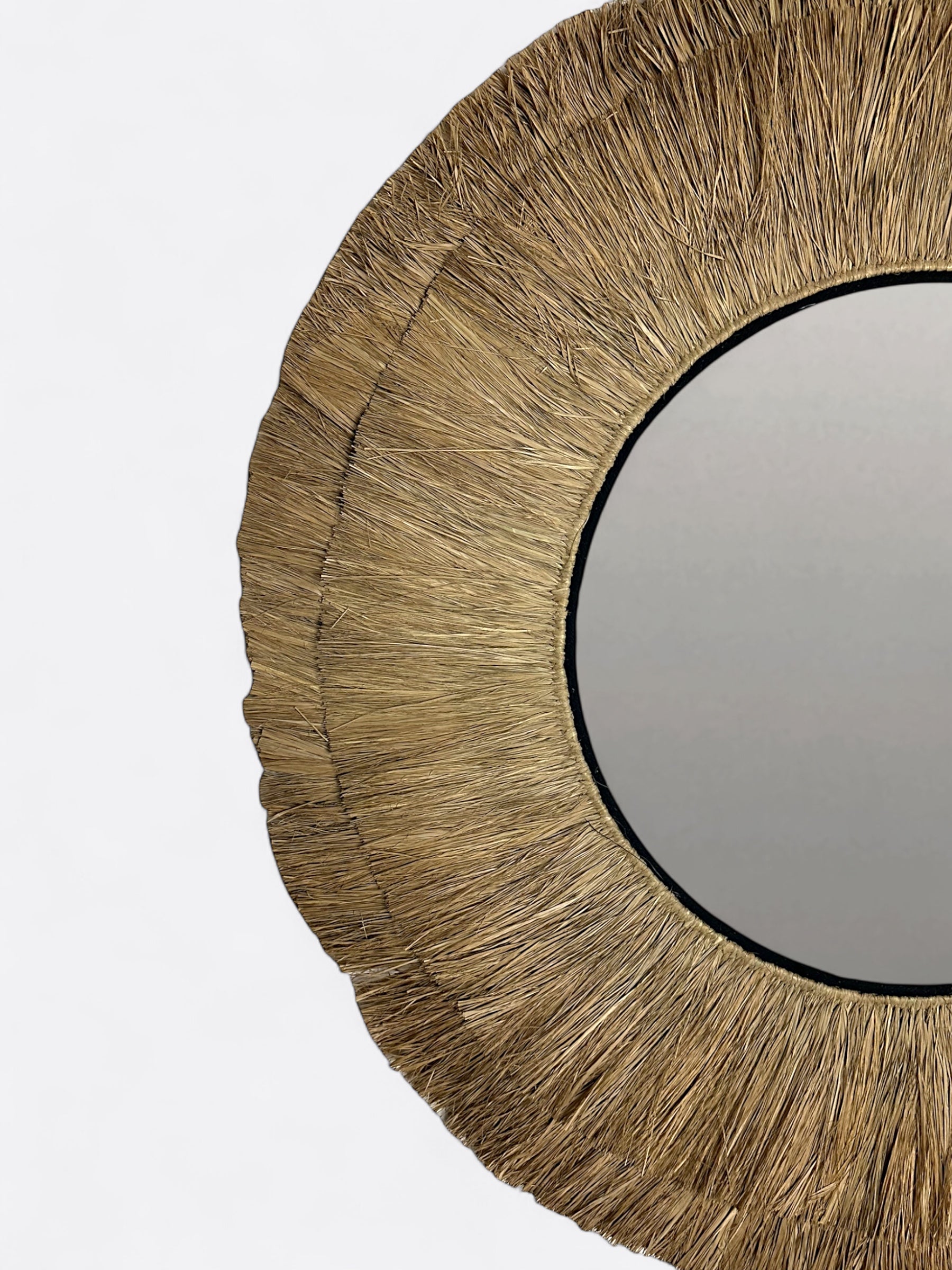 Miroir artisanal rond en raphia - Orisis