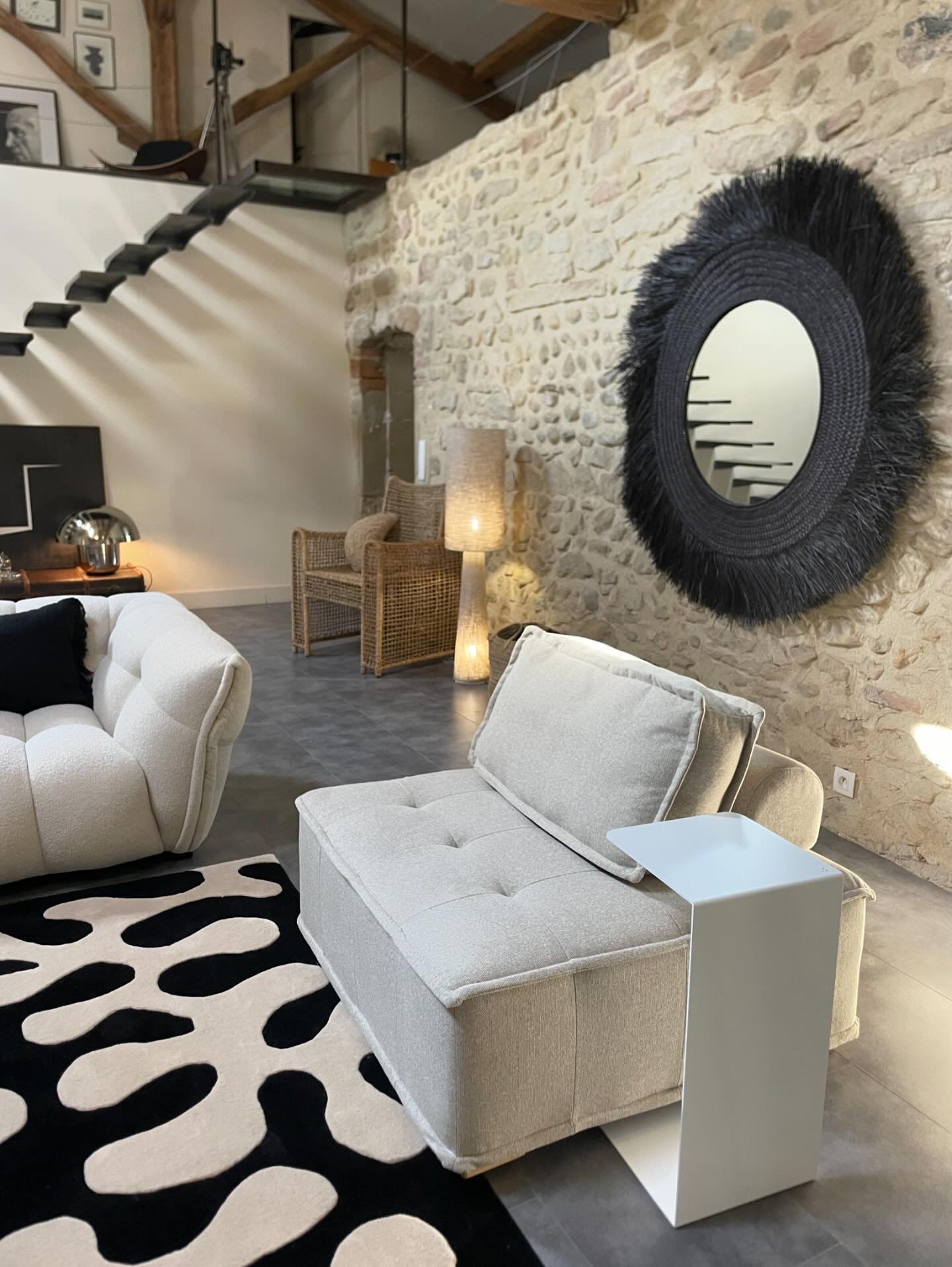 grand miroir balinais en paille noire - Hitam XL