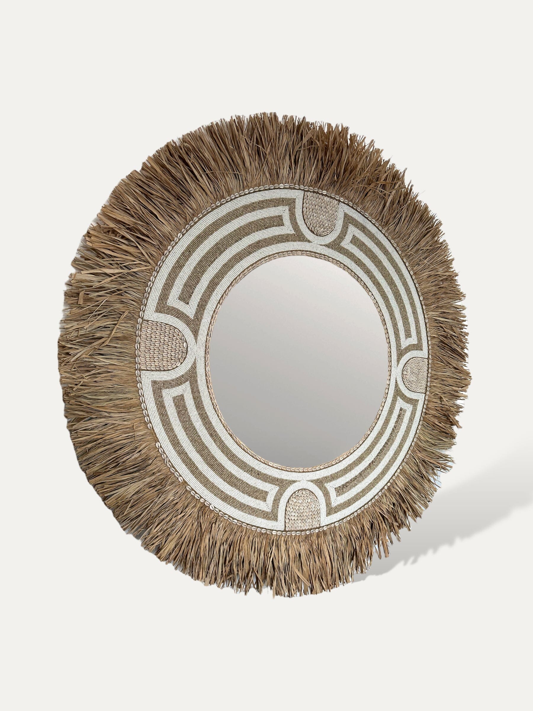 Grand miroir rond balinais en perle - Krem XL COKOHA 