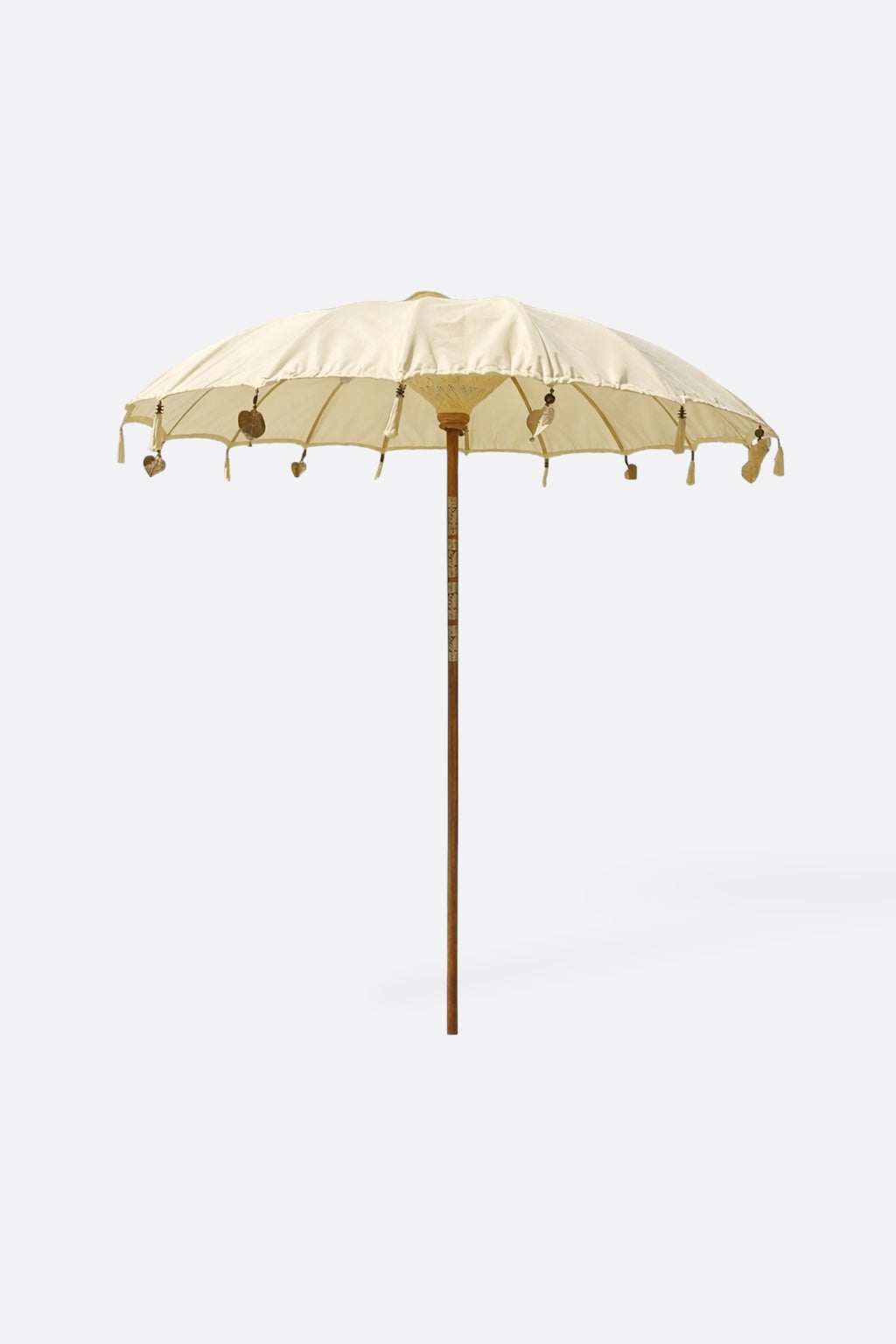 Parasol artisanal en coton imperméable et teck – Matahari Écru