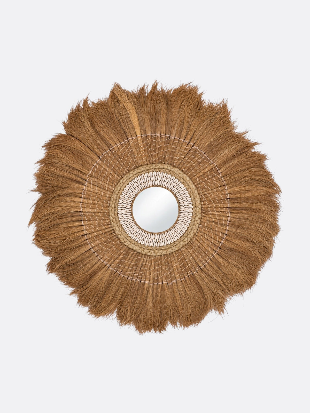 Miroir rond artisanal en jute, corde et coquillages Tirta