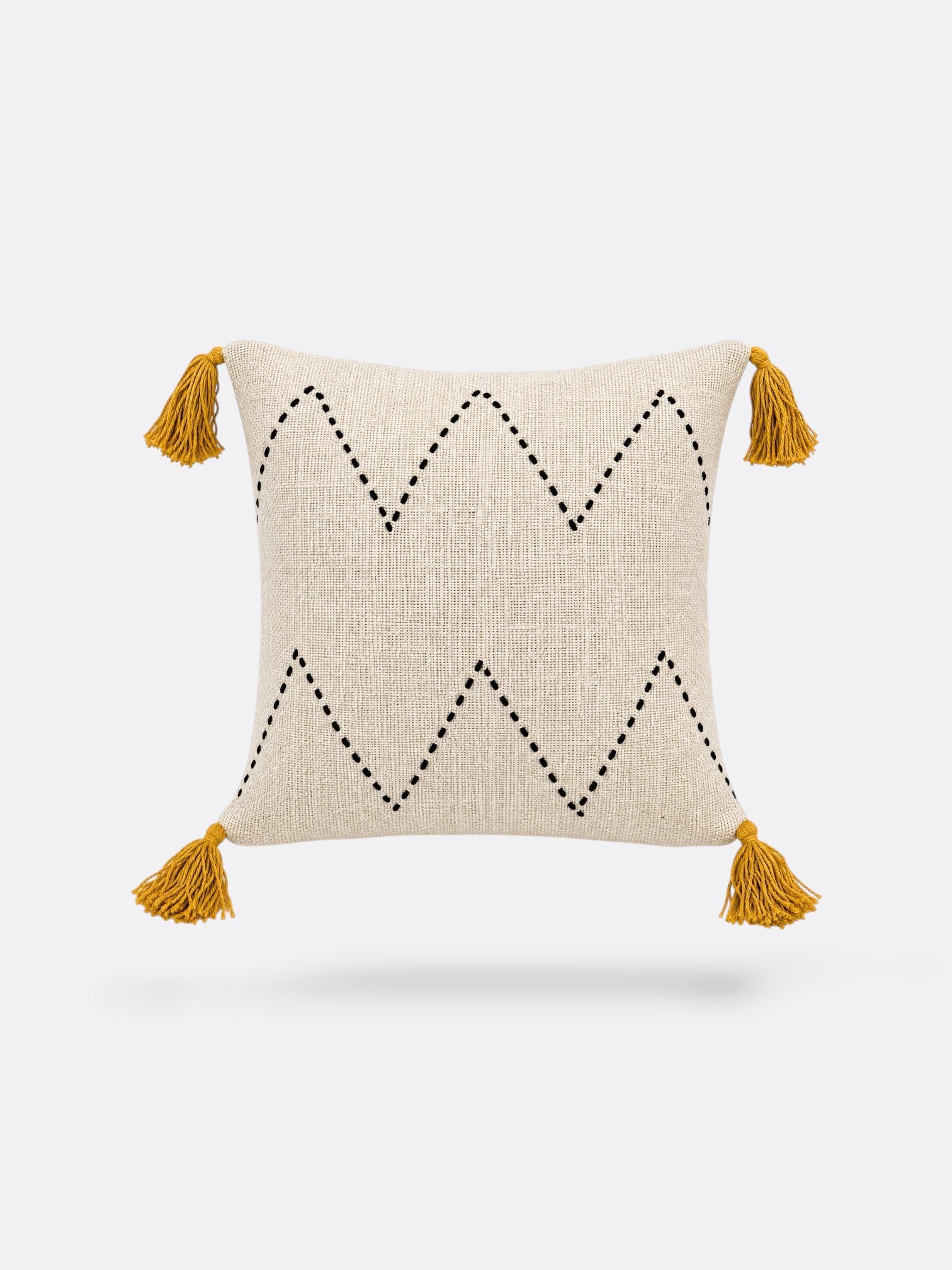 coussin carré Balinais en coton - Blanc & jaune