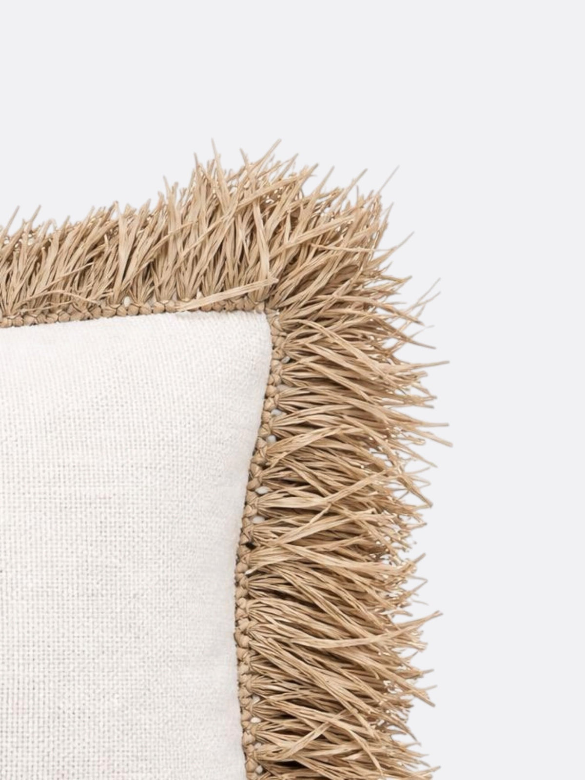 coussin rectangulaire Balinais en coton & raphia - blanc
