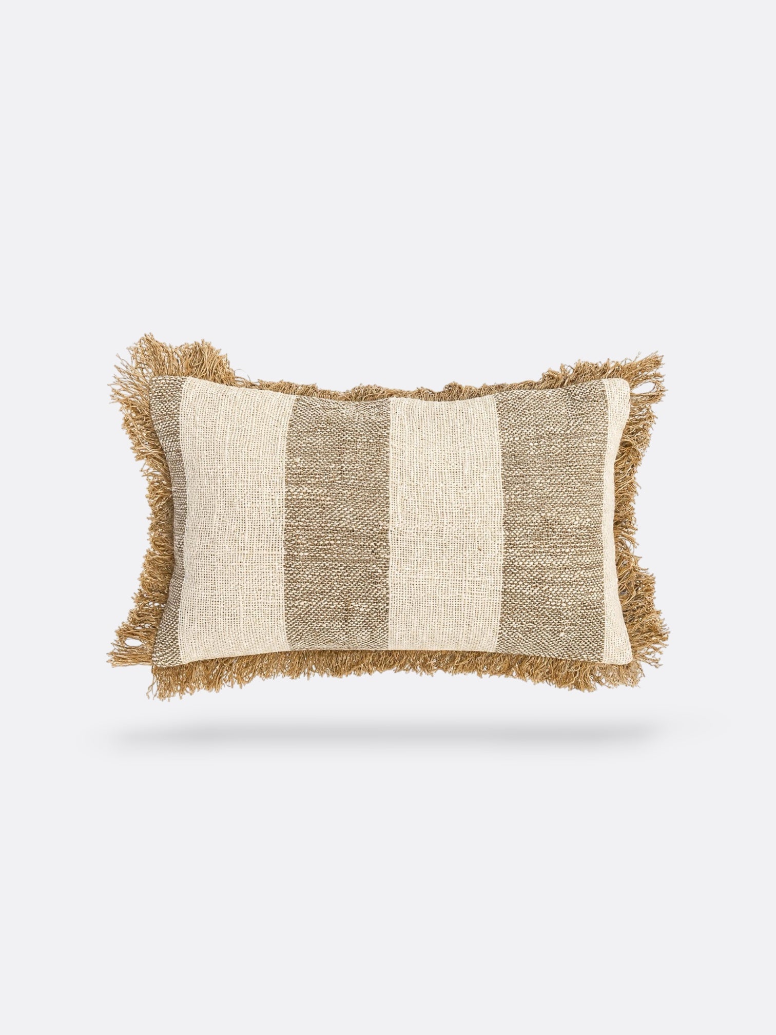 coussin rectangulaire Balinais en lin & raphia - Beige et blanc