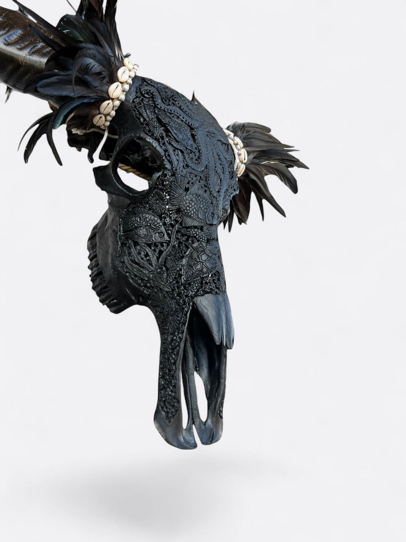 crane de buffle noir artisanat de bali piece unique