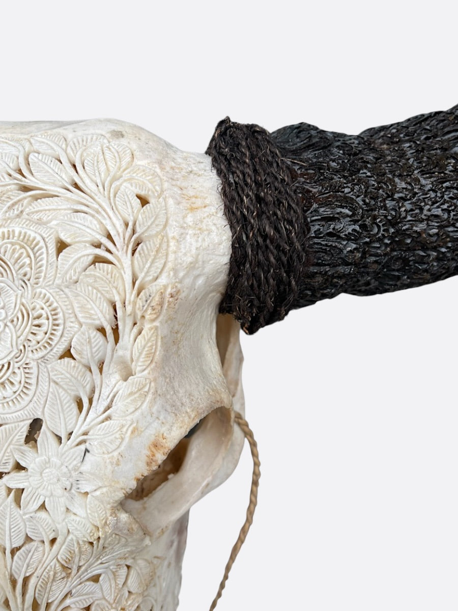 Crâne de buffle cornes sculptées - Sakti