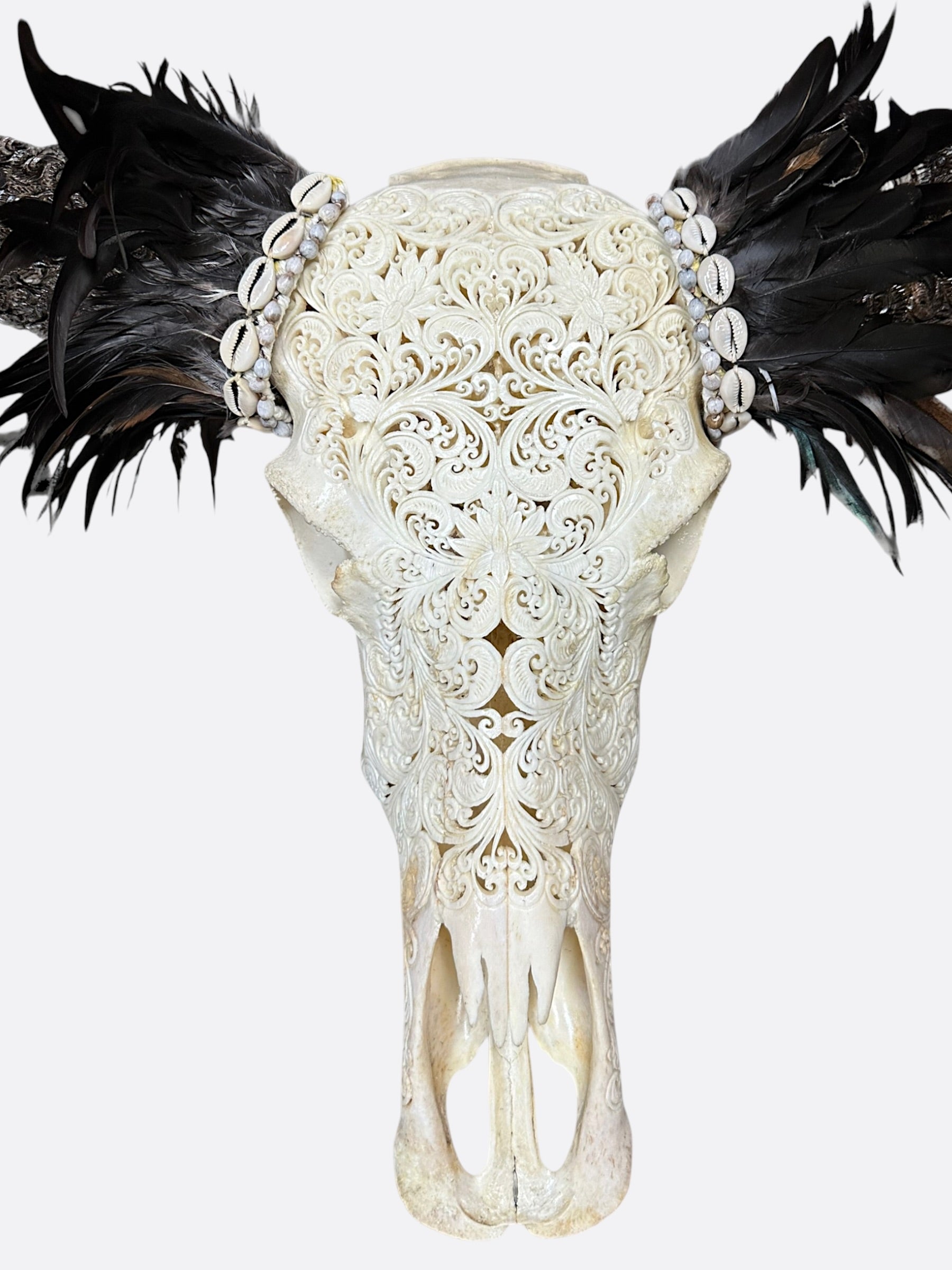 crane de buffle blanc sculpté de bali piece artisanale unique symphonie 