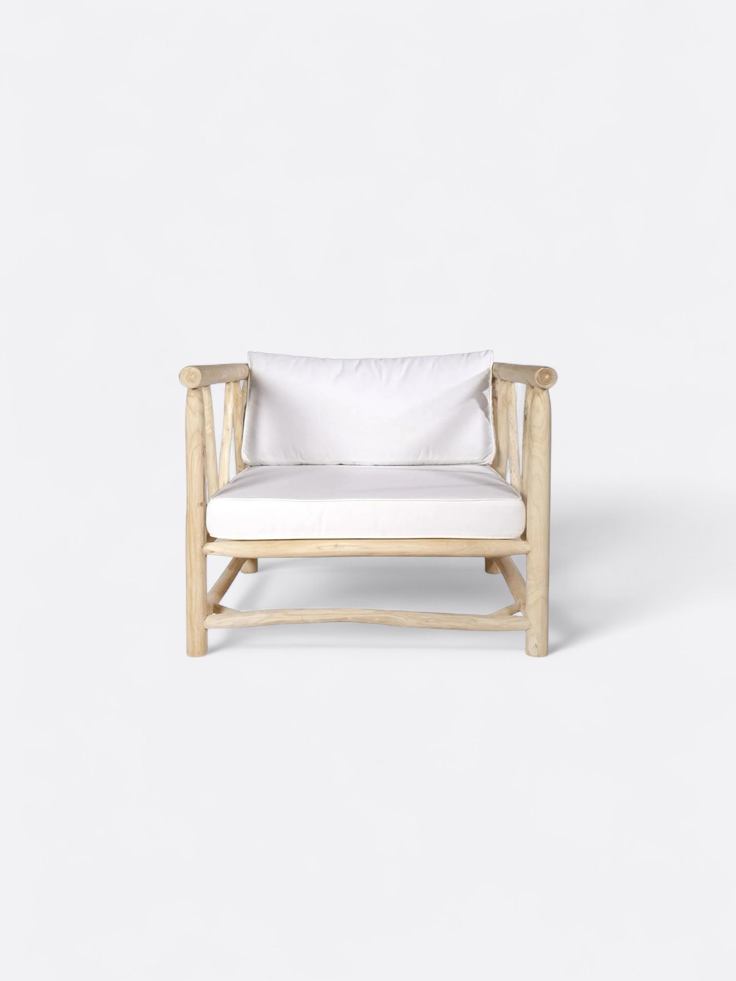 Fauteuil Jernih en teck massif coussins blancs artisanal de Bali