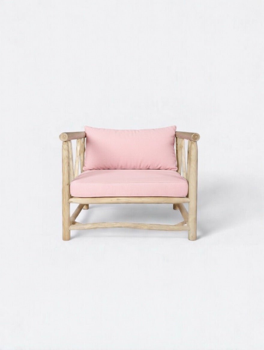 Fauteuil Jernih en teck massif coussins roses artisanal de Bali
