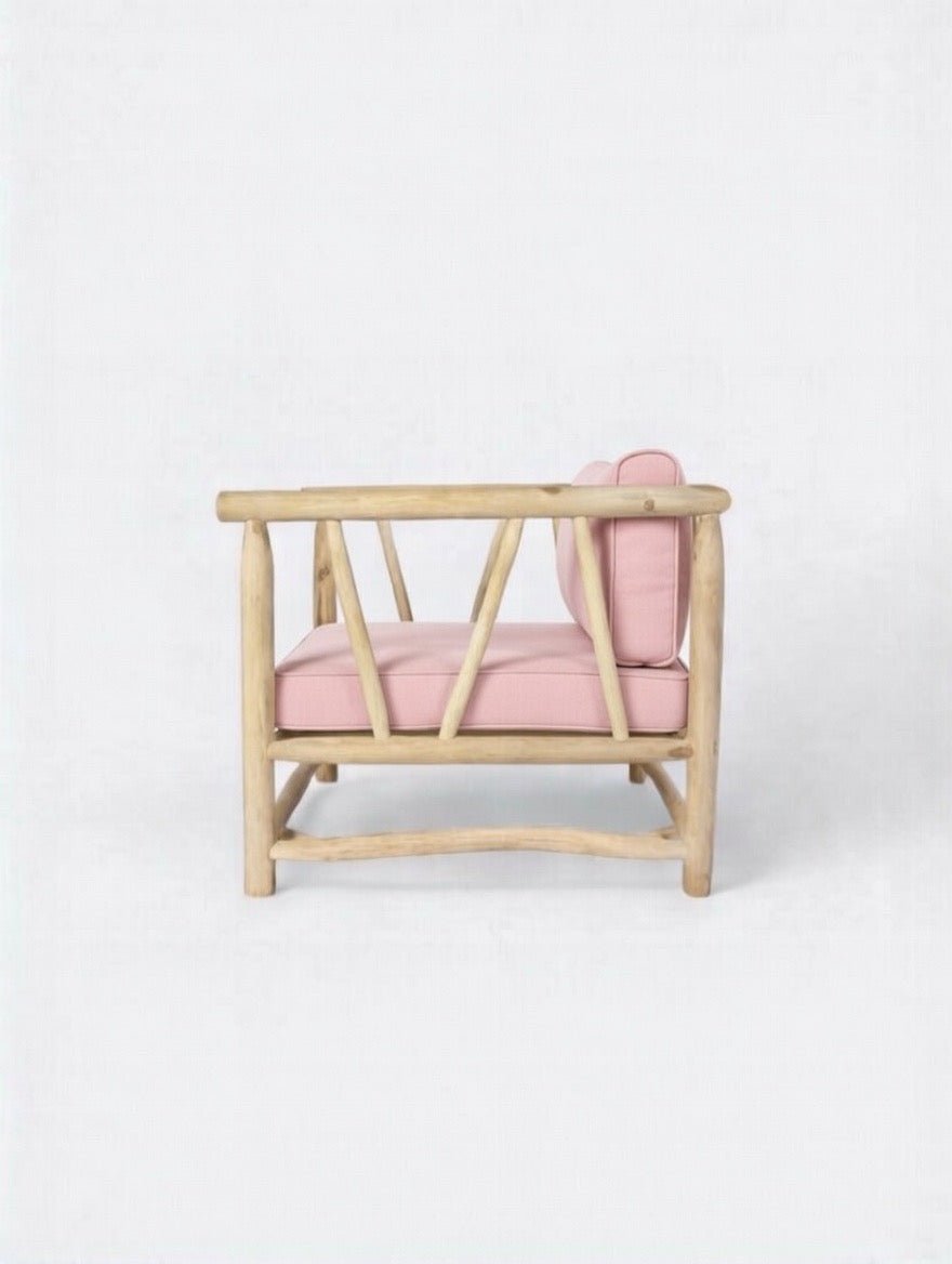 Fauteuil Jernih coussins roses - détail du tissu déhoussable