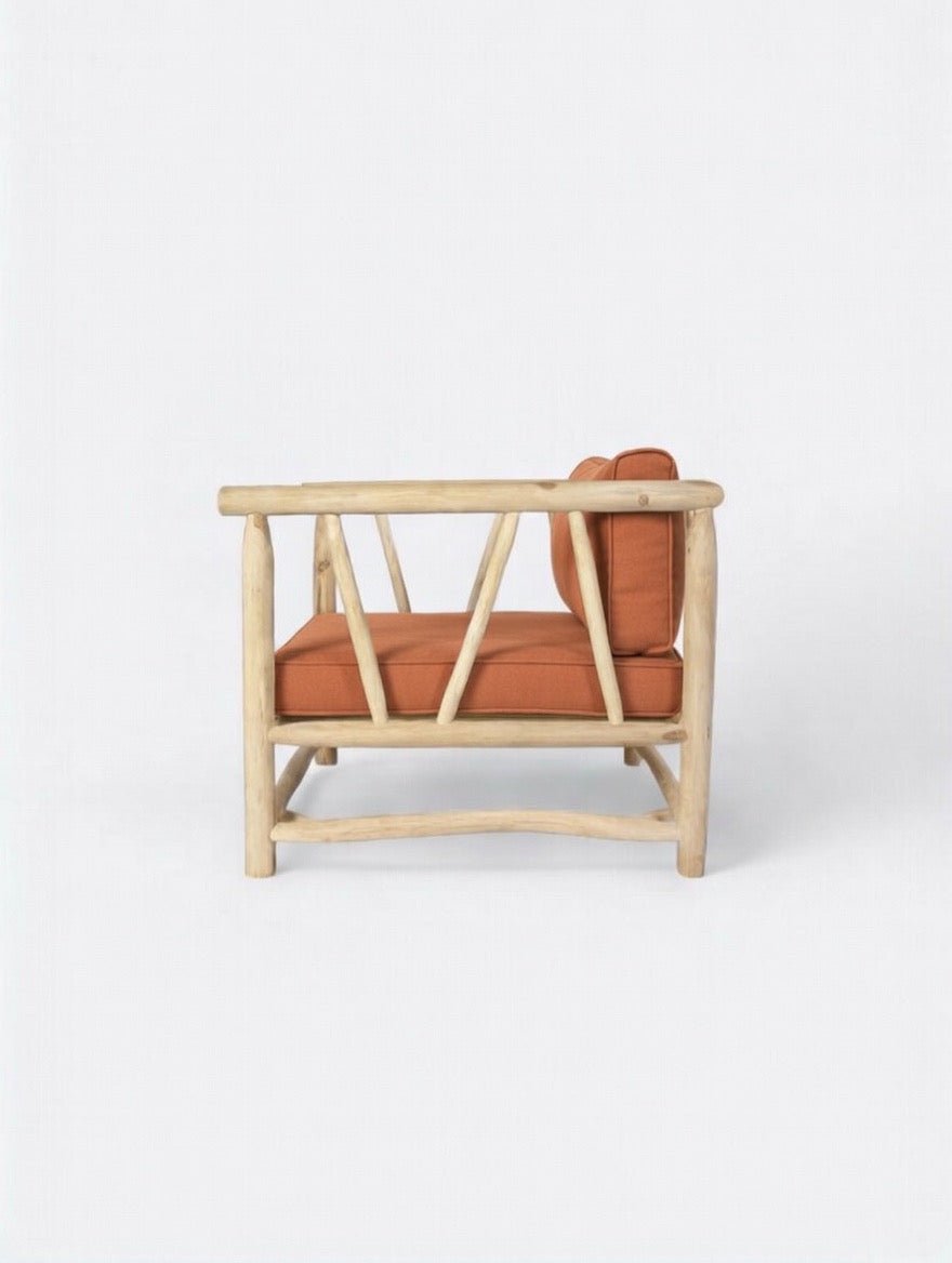 Fauteuil Jernih coussins terracotta - détail du tissu déhoussable