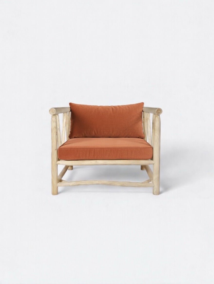 Fauteuil Jernih en teck massif coussins terracotta artisanal de Bali