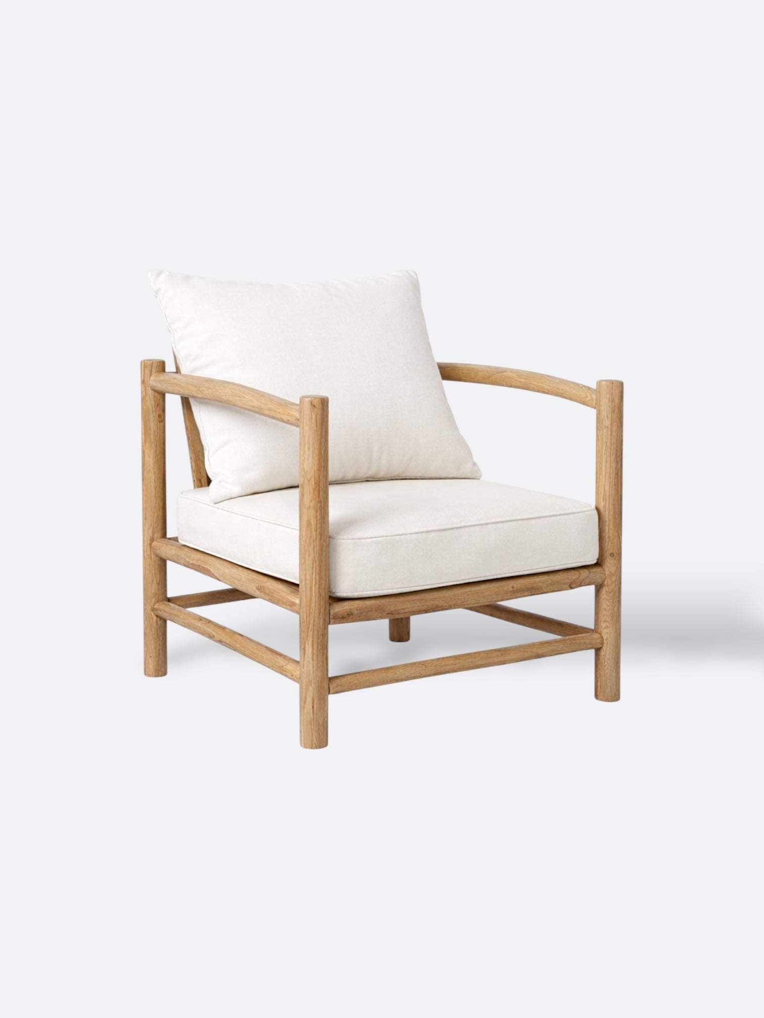 Fauteuil Krem en teck massif coussins blancs artisanal de Bali