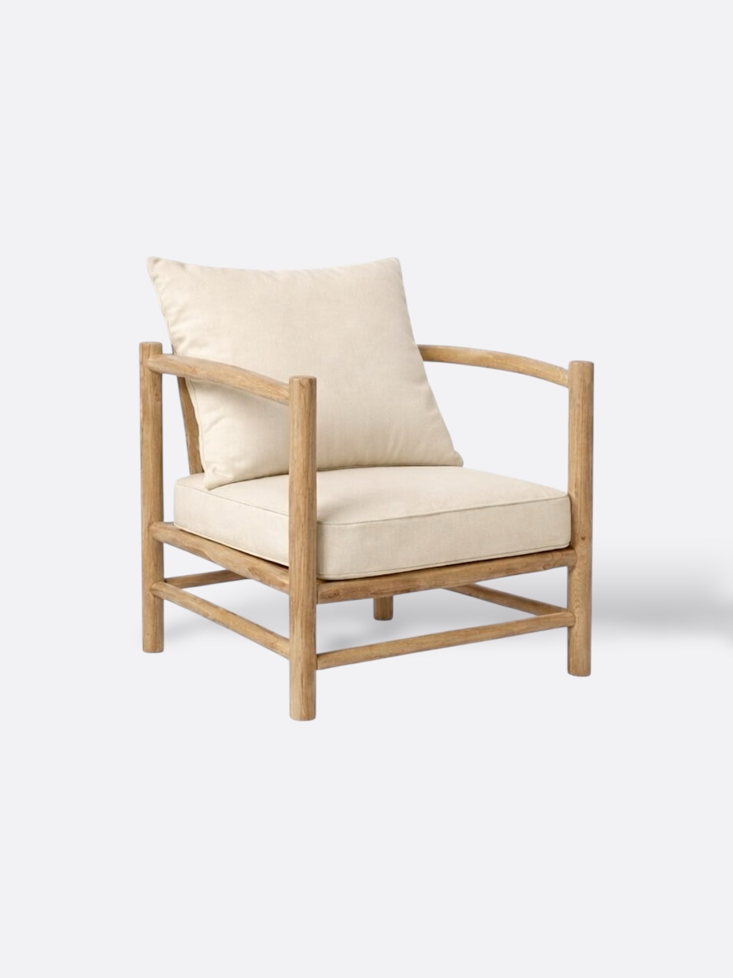 Fauteuil Krem en teck massif coussins écru artisanal de Bali