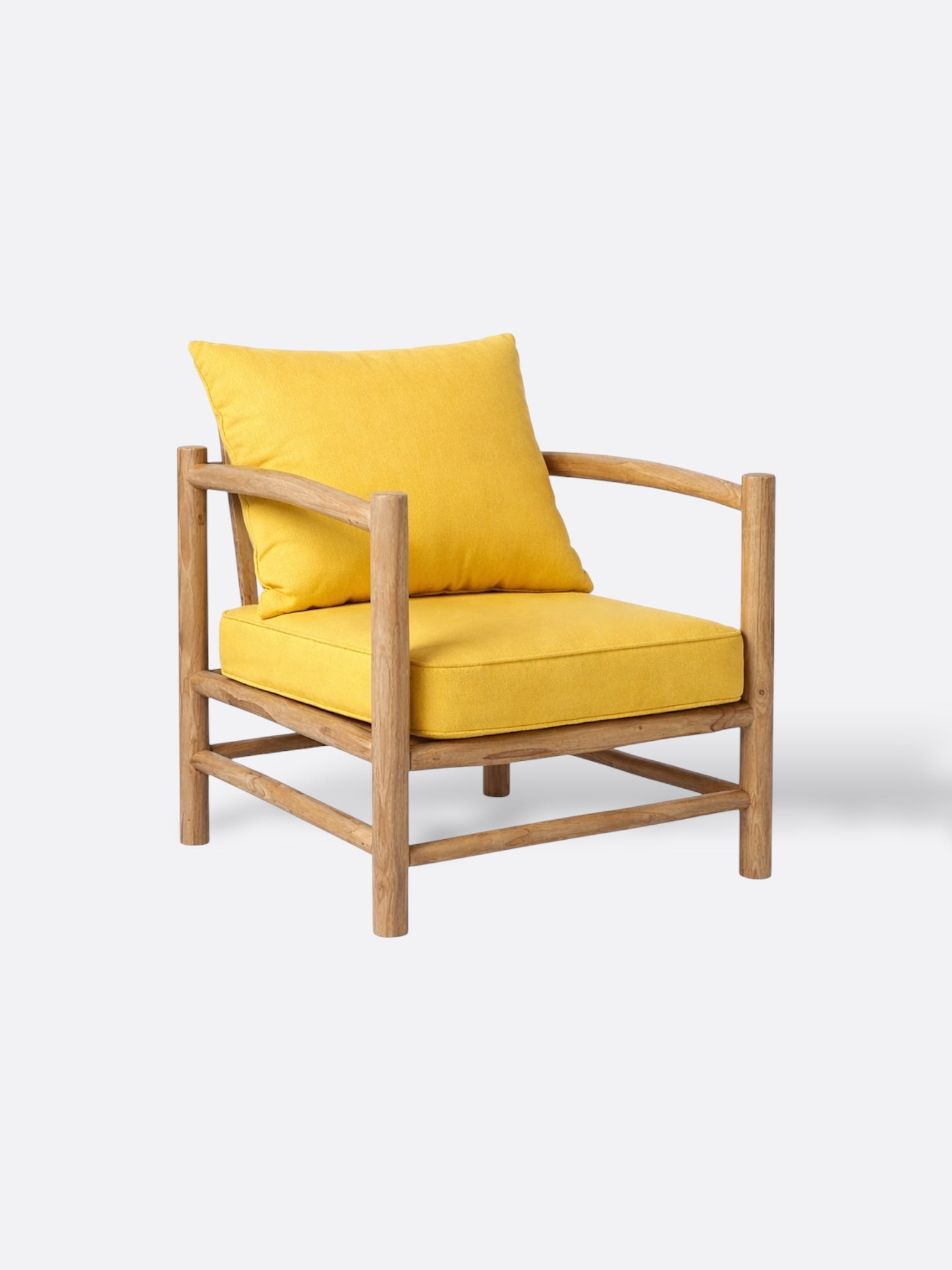 Fauteuil Krem en teck massif coussins jaunes artisanal de Bali