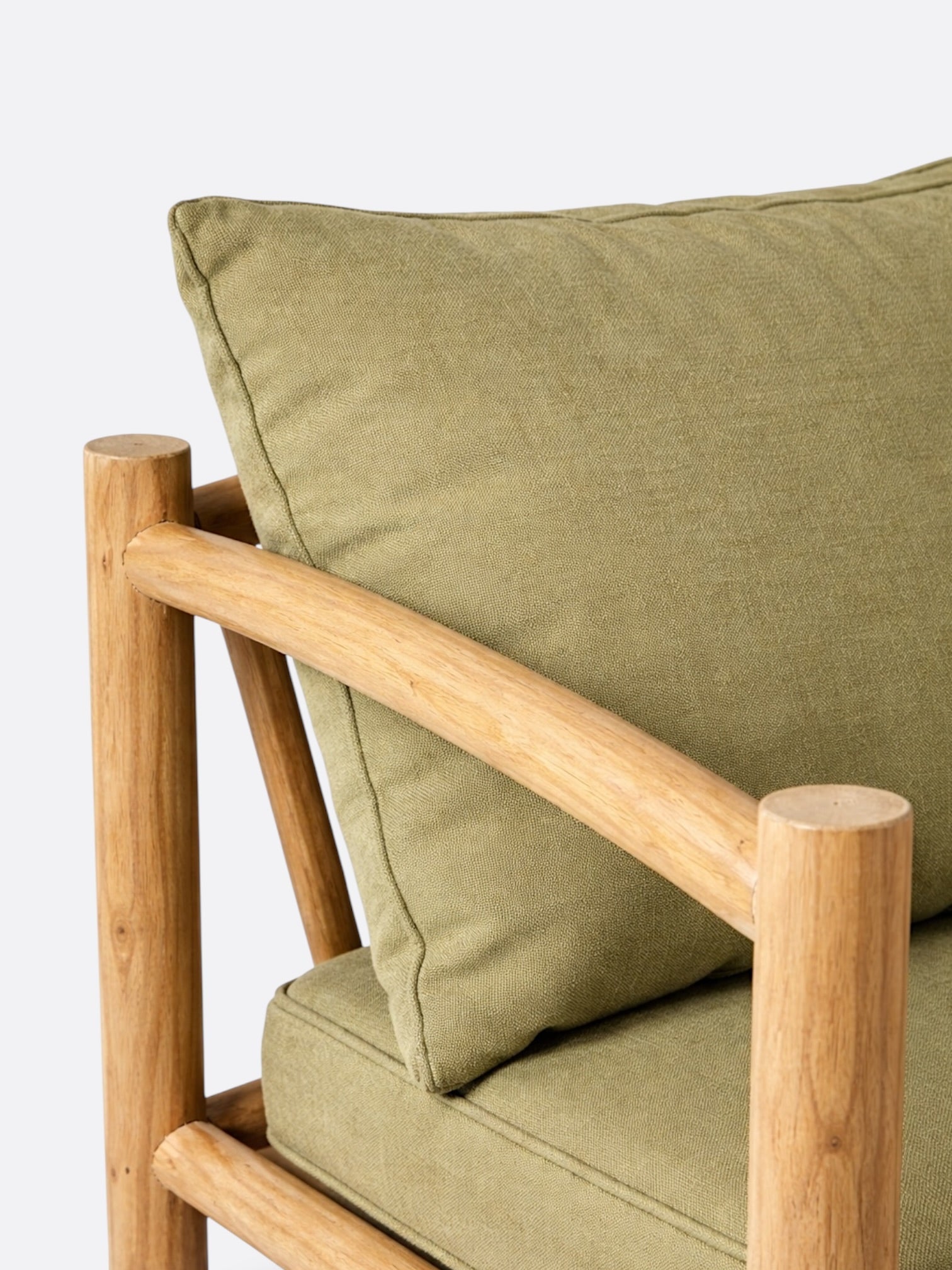 Fauteuil Krem coussins verts - détail du tissu déhoussable