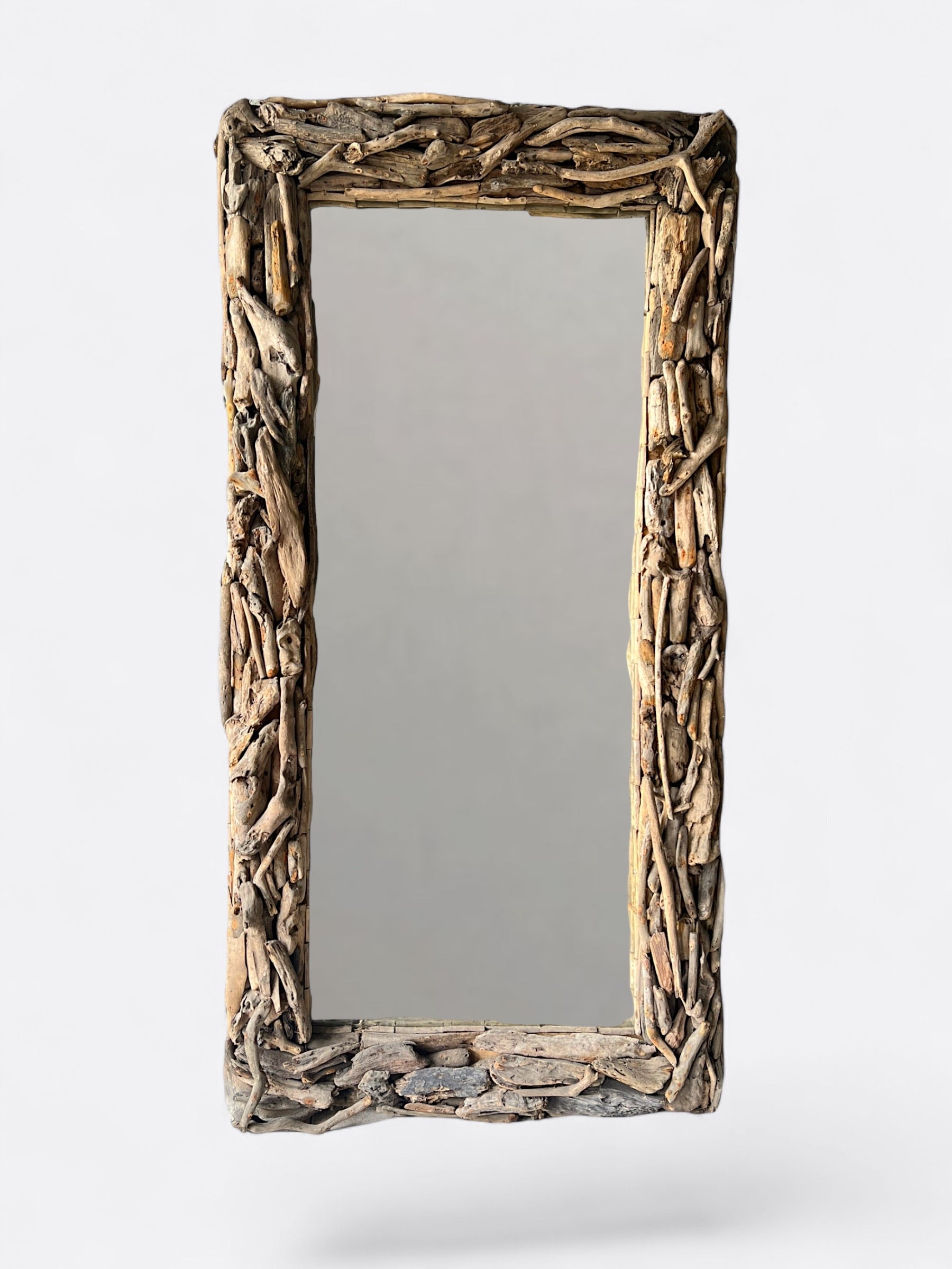 grand miroir rectangulaire marron en bois flotté artisanal de Bali 200x100 cm